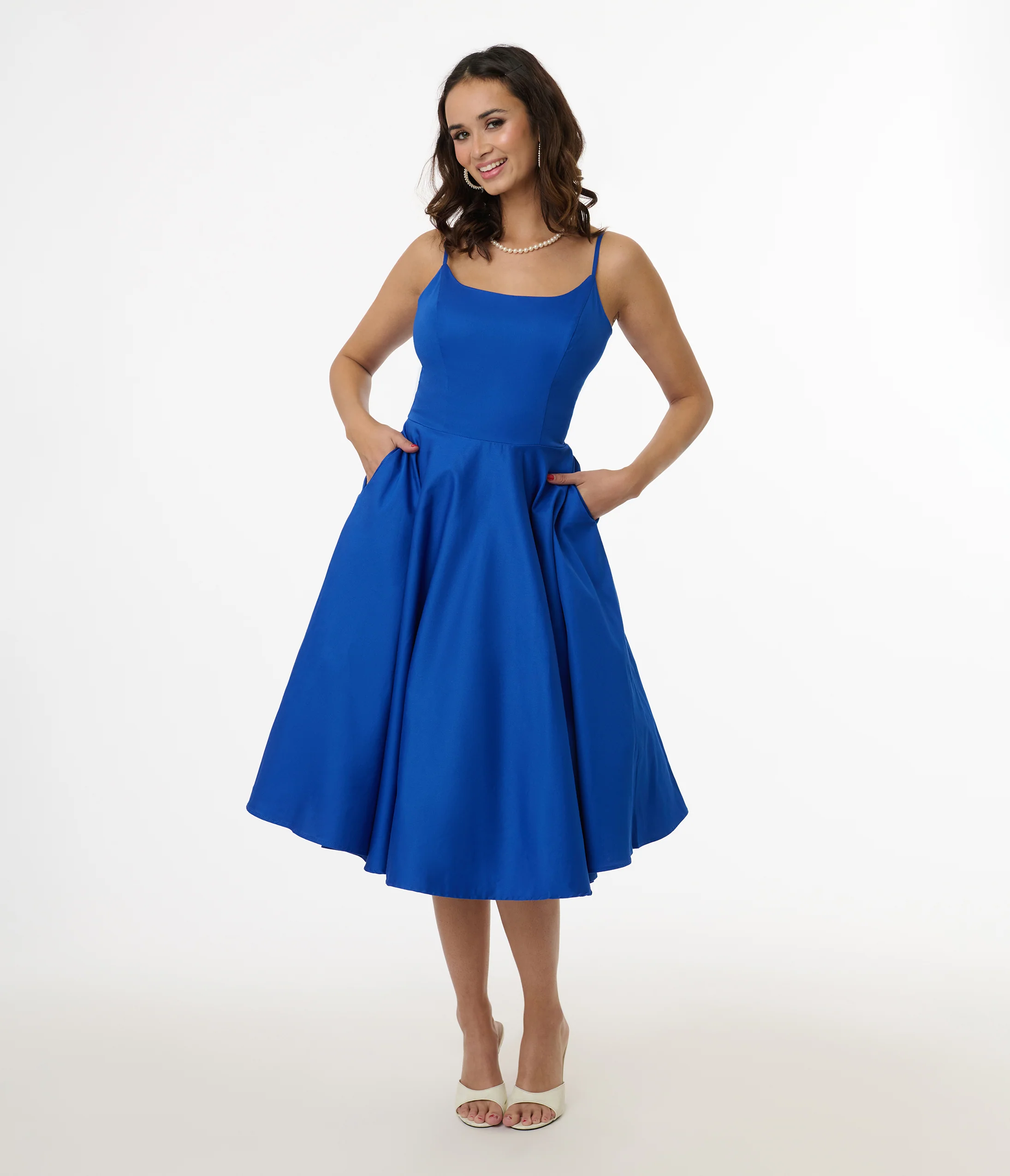 1950s Cobalt Blue Cotton Swing Dress - Image 3