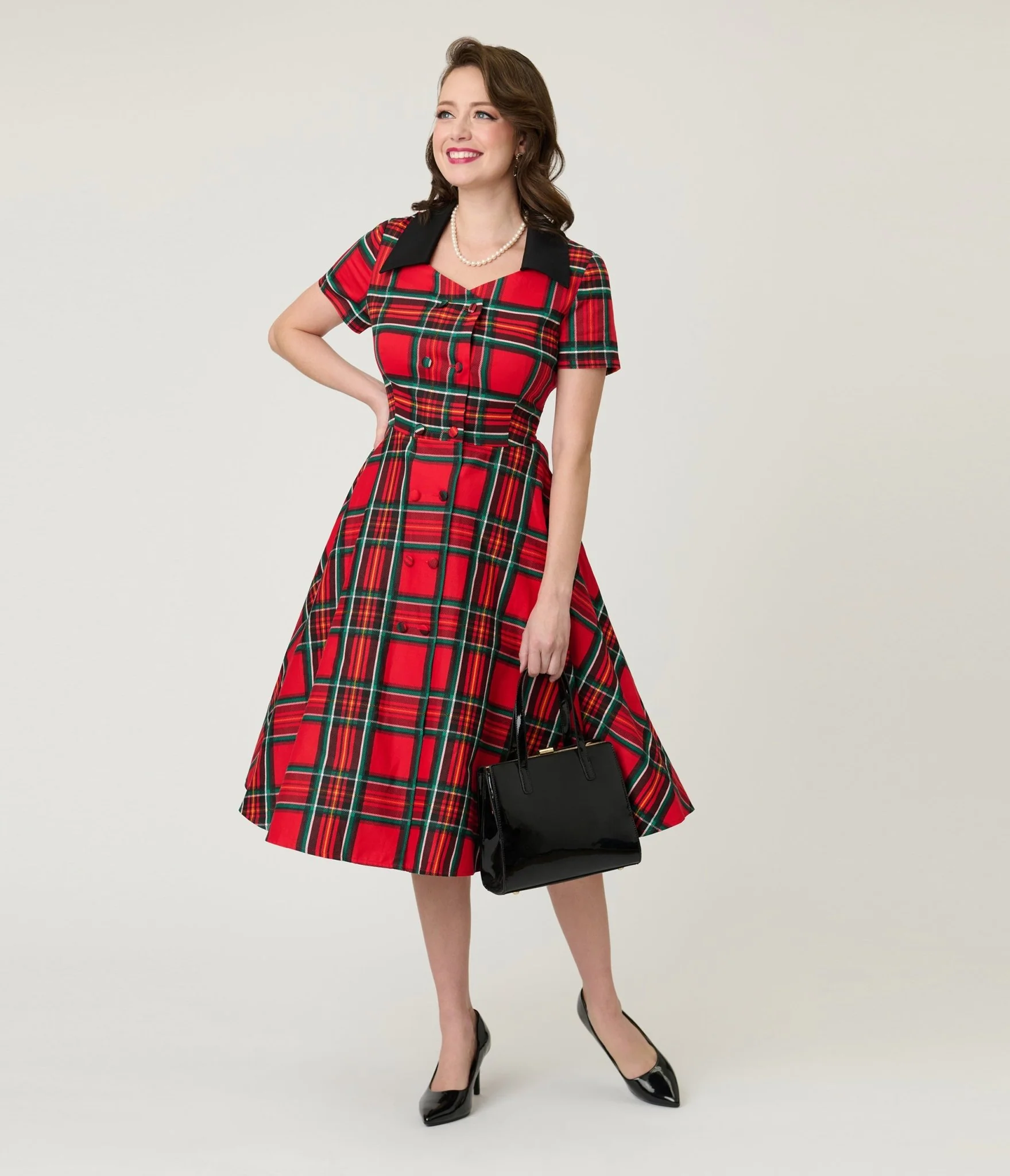 1950s Red Tartan Plaid Cotton Swing Dress