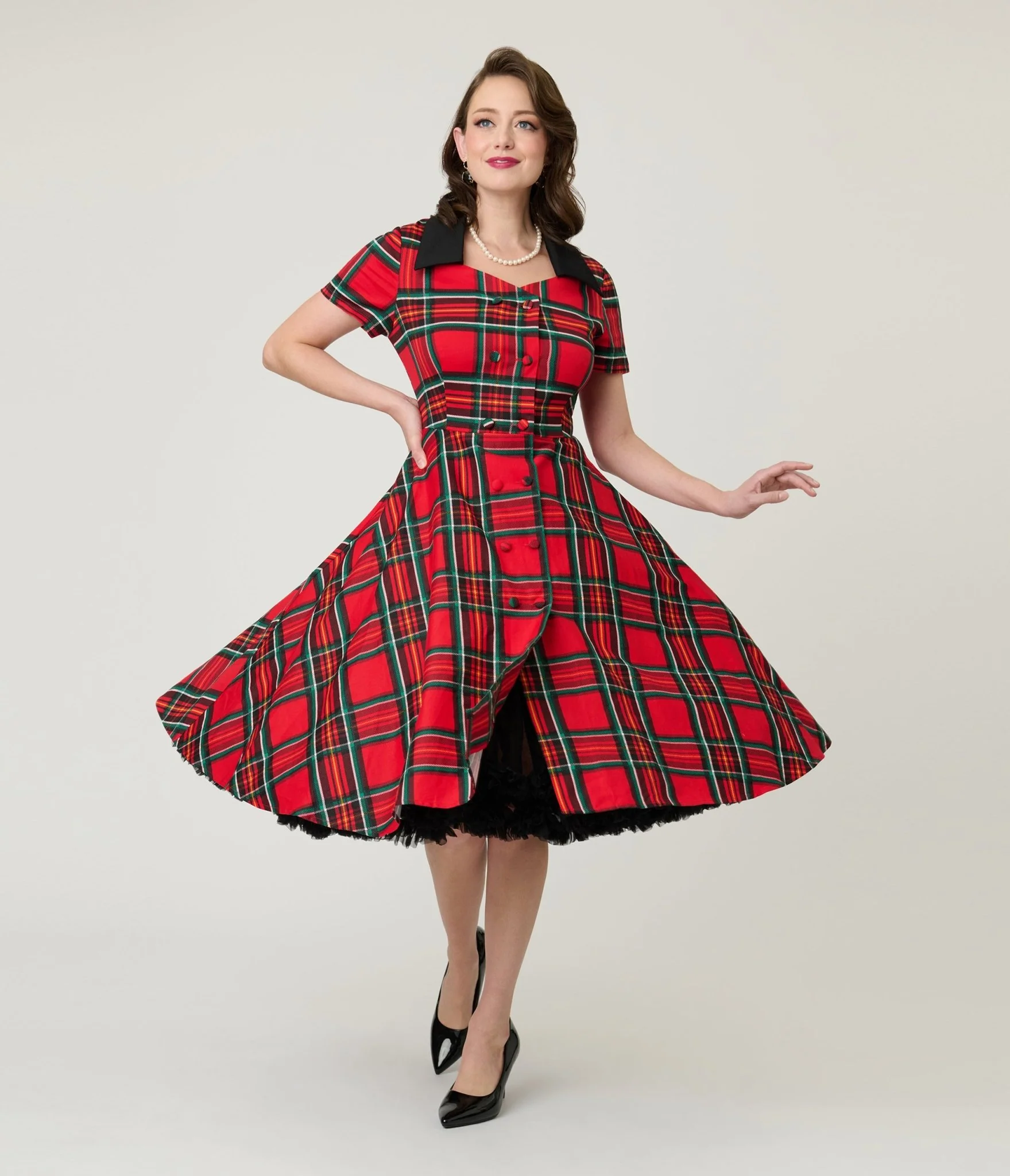 1950s Red Tartan Plaid Cotton Swing Dress - Image 3