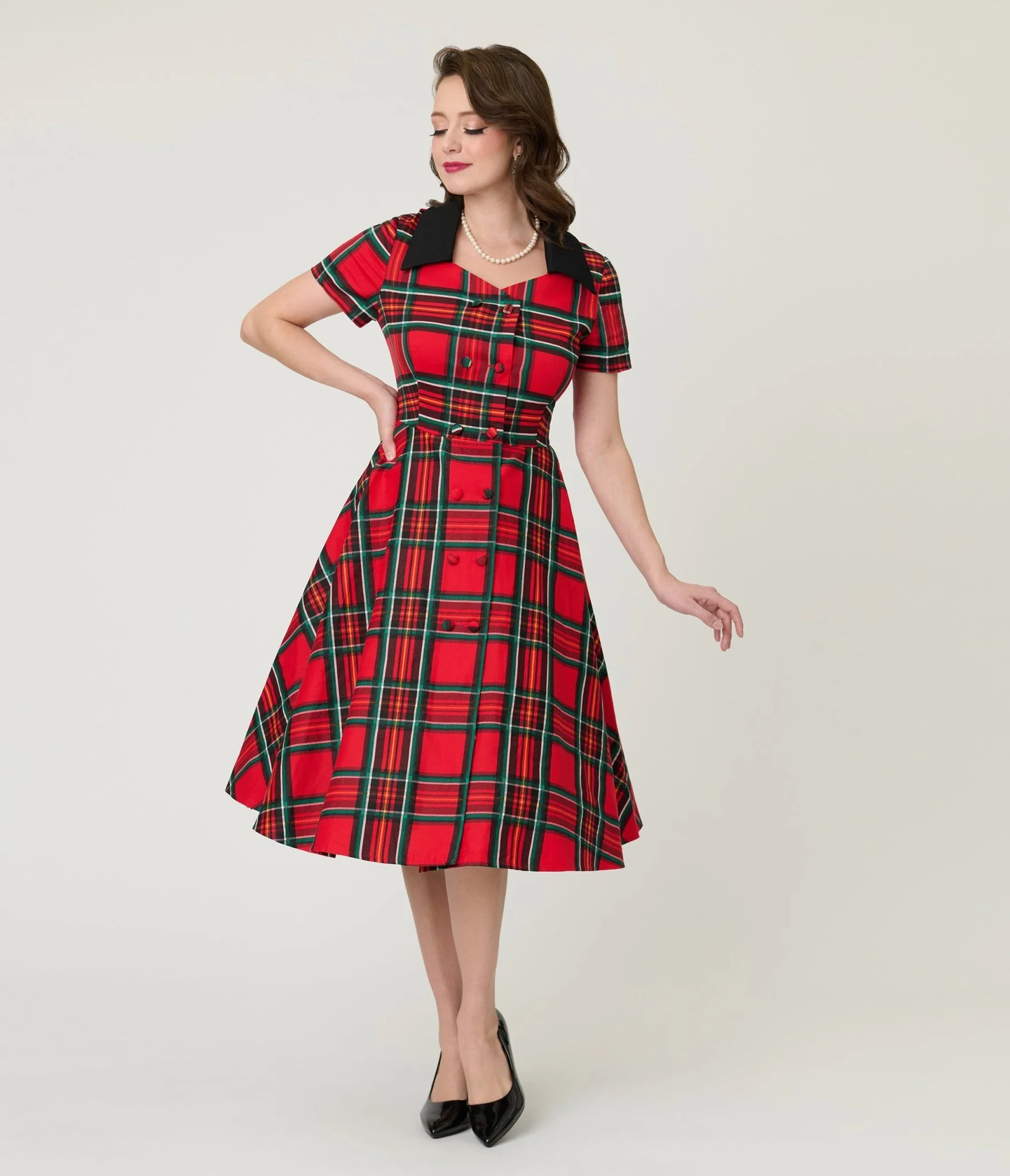 1950s Red Tartan Plaid Cotton Swing Dress - Image 4