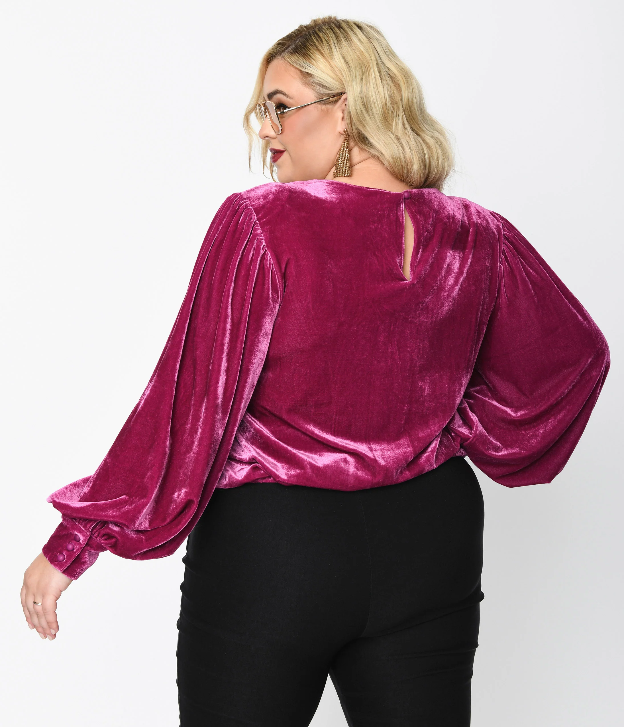 1970s Purple Velvet Long Sleeve Top - Image 3