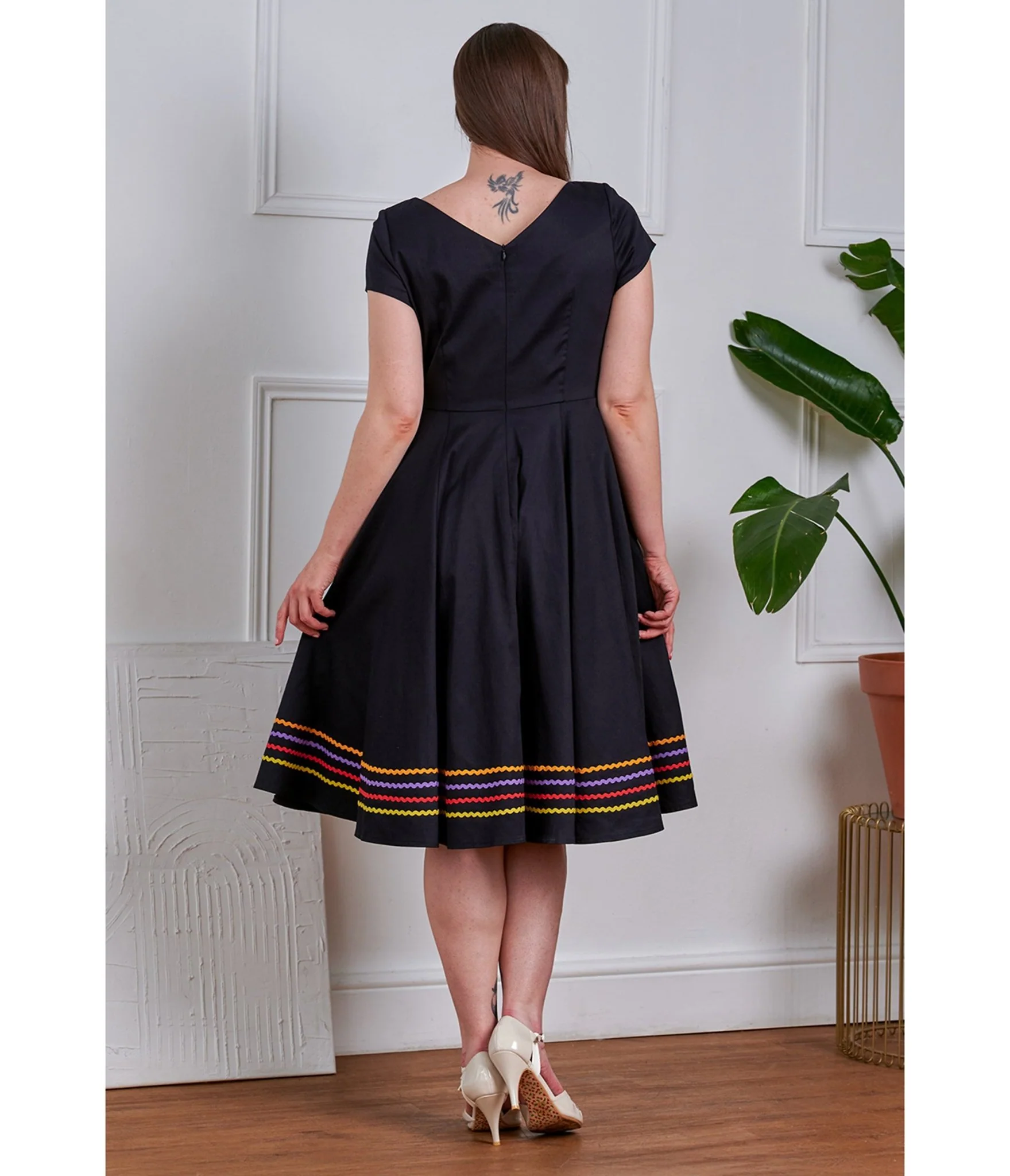 Banned Black & Rainbow Carmen Cotton Swing Dress - Image 2