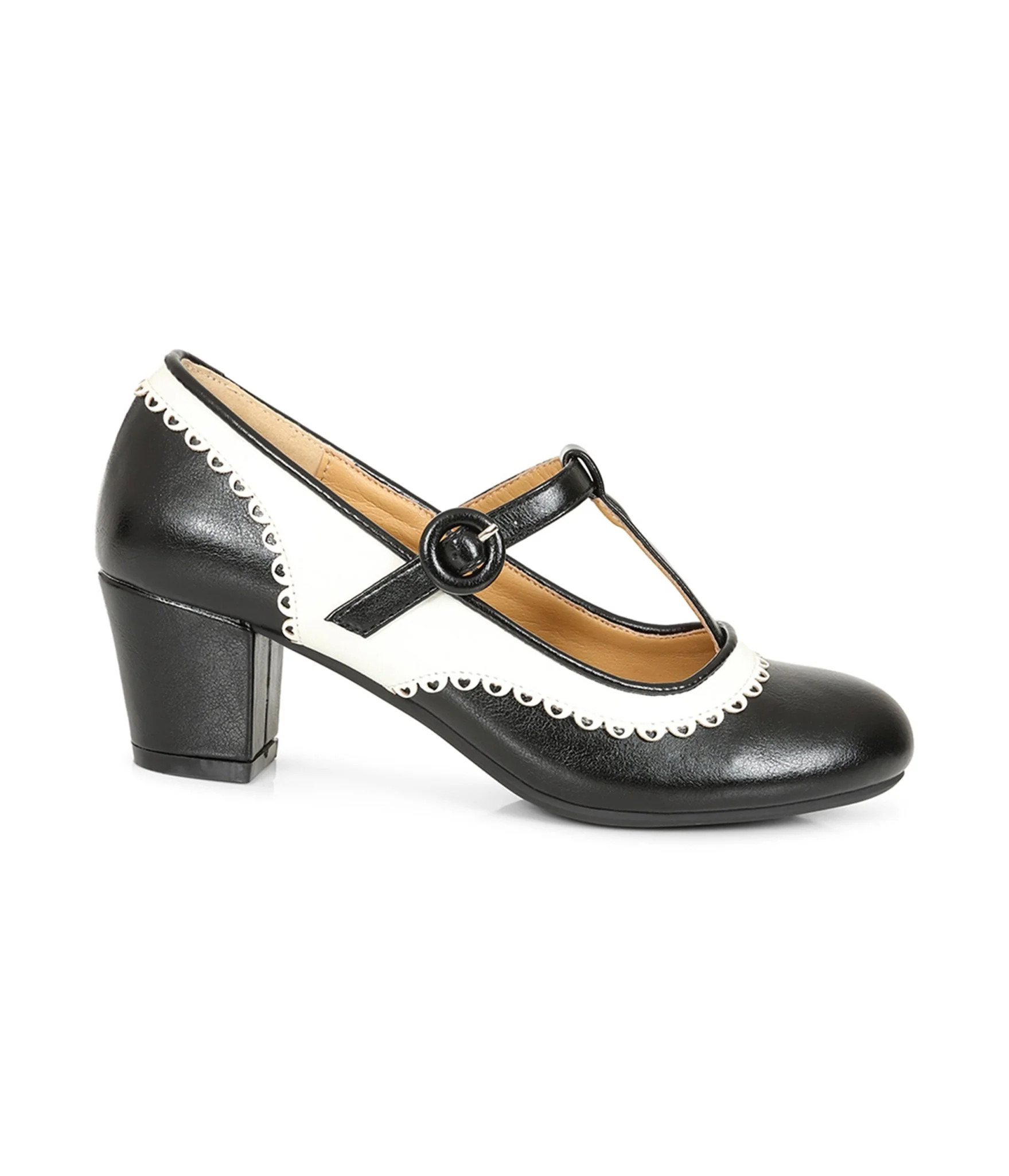Banned Black & White Leatherette T-Strap Heels - Image 2