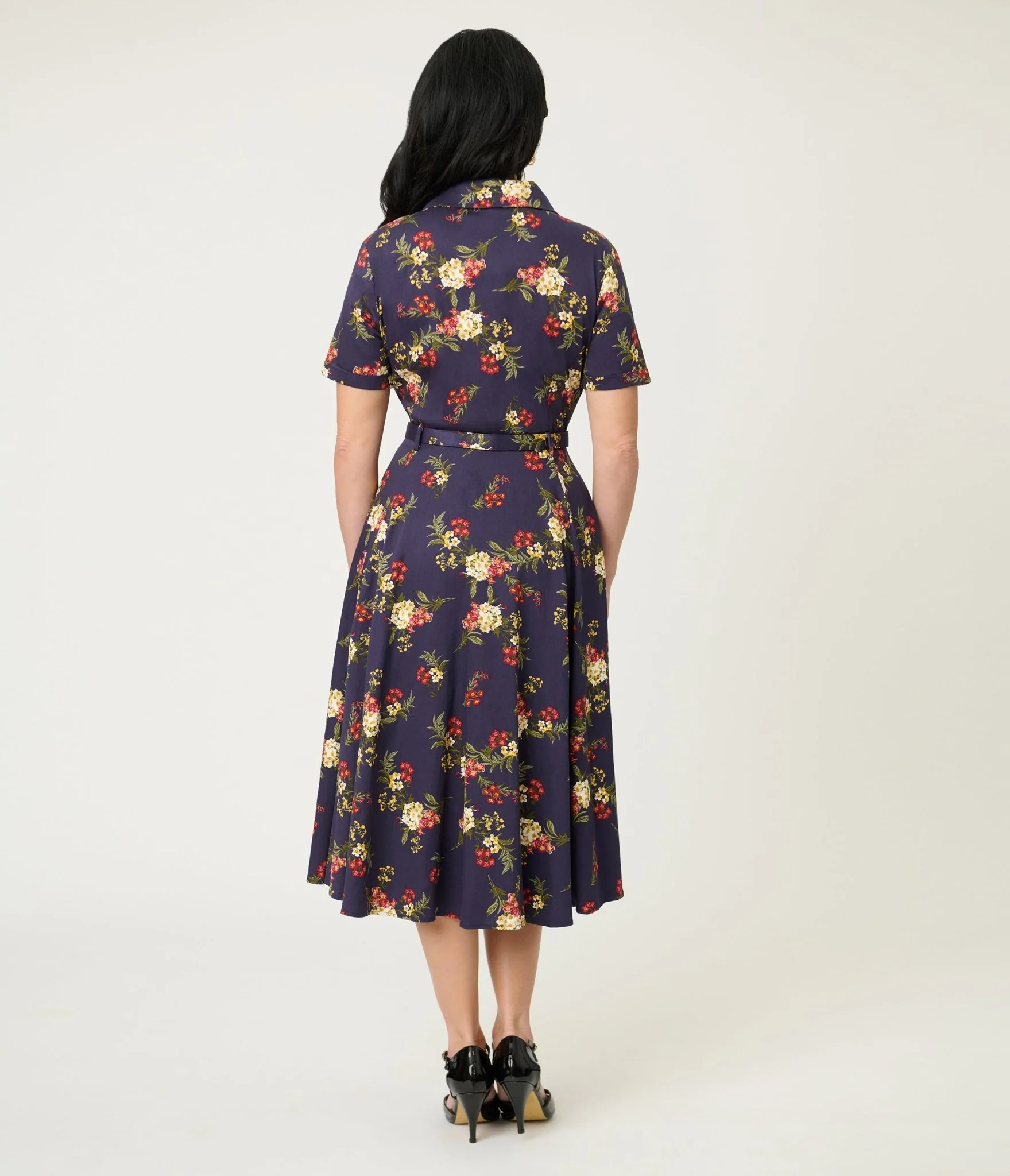 Banned Dark Blue Romantic Floral Midi Dress - Image 2