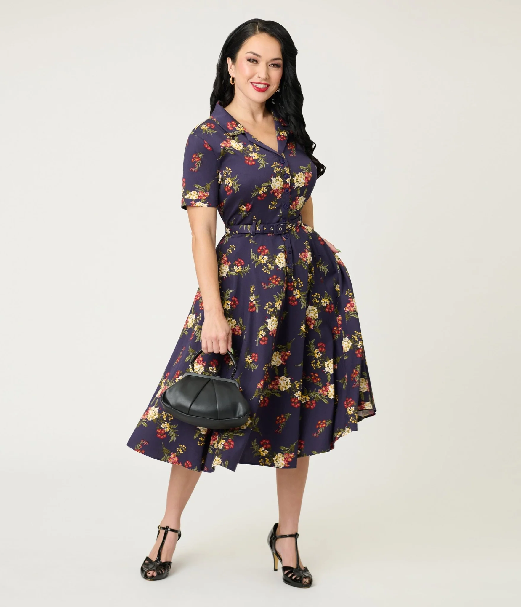 Banned Dark Blue Romantic Floral Midi Dress - Image 3