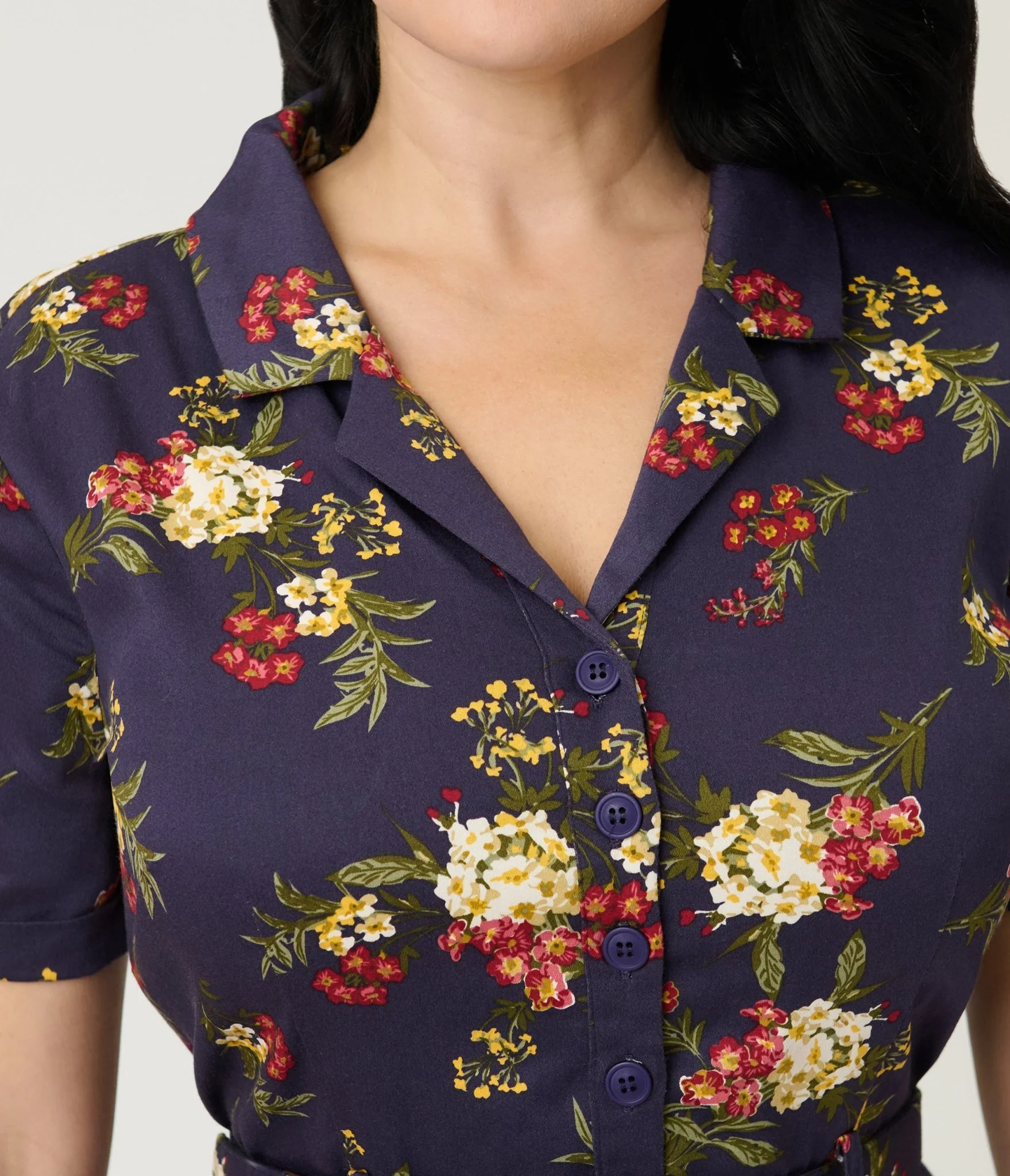 Banned Dark Blue Romantic Floral Midi Dress - Image 5