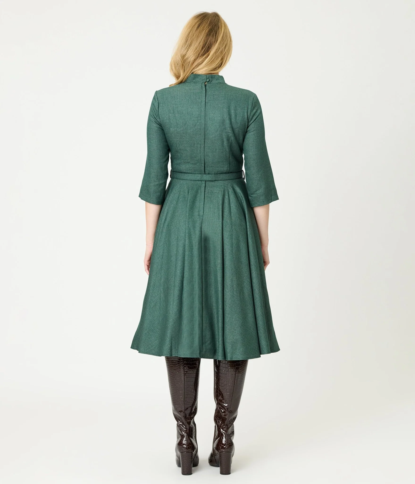 Banned Green & Brown Faux Fur Collar Swing Dress - Image 2