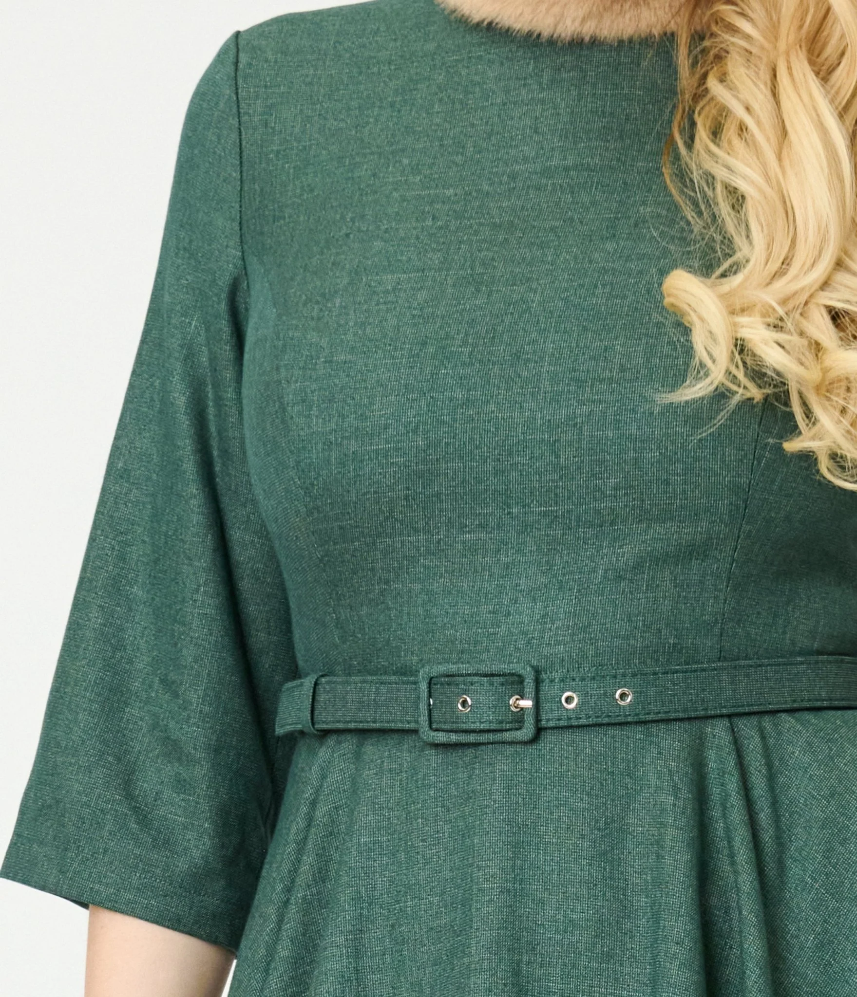 Banned Green & Brown Faux Fur Collar Swing Dress - Image 5