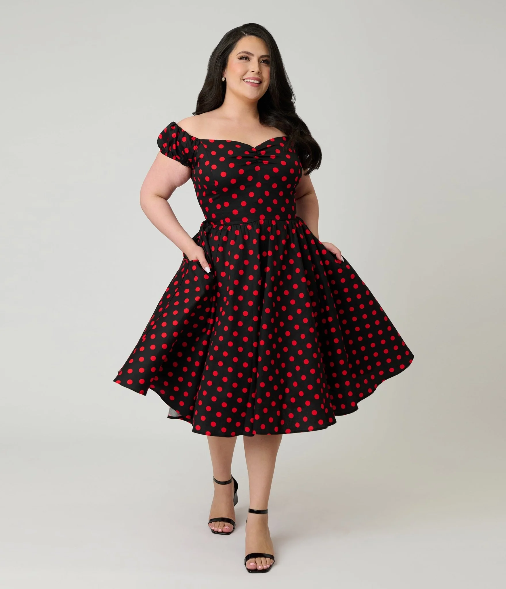Banned Plus Size Black & Red Polka Dot Marilyn Swing Dress - Image 3