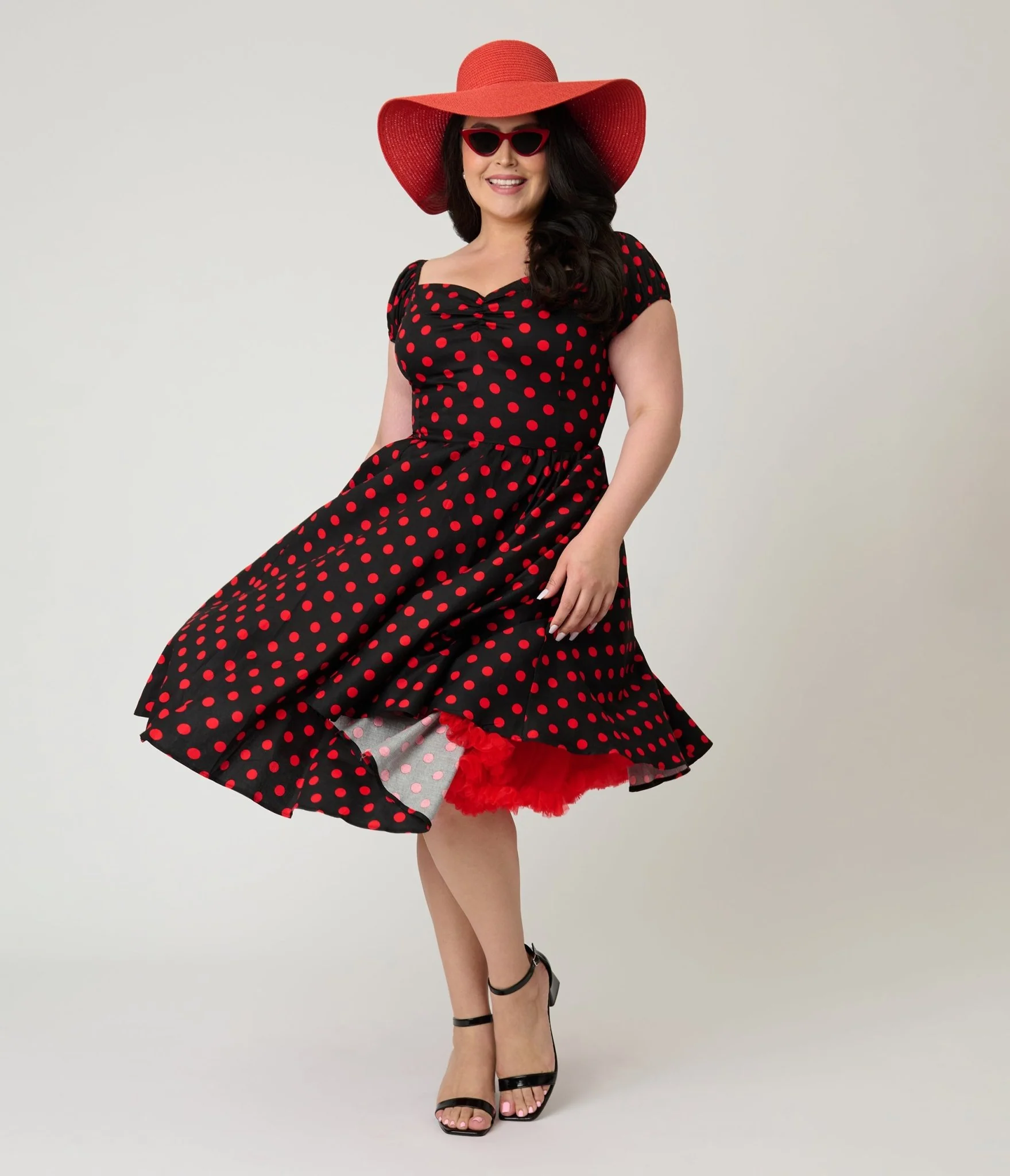 Banned Plus Size Black & Red Polka Dot Marilyn Swing Dress - Image 4