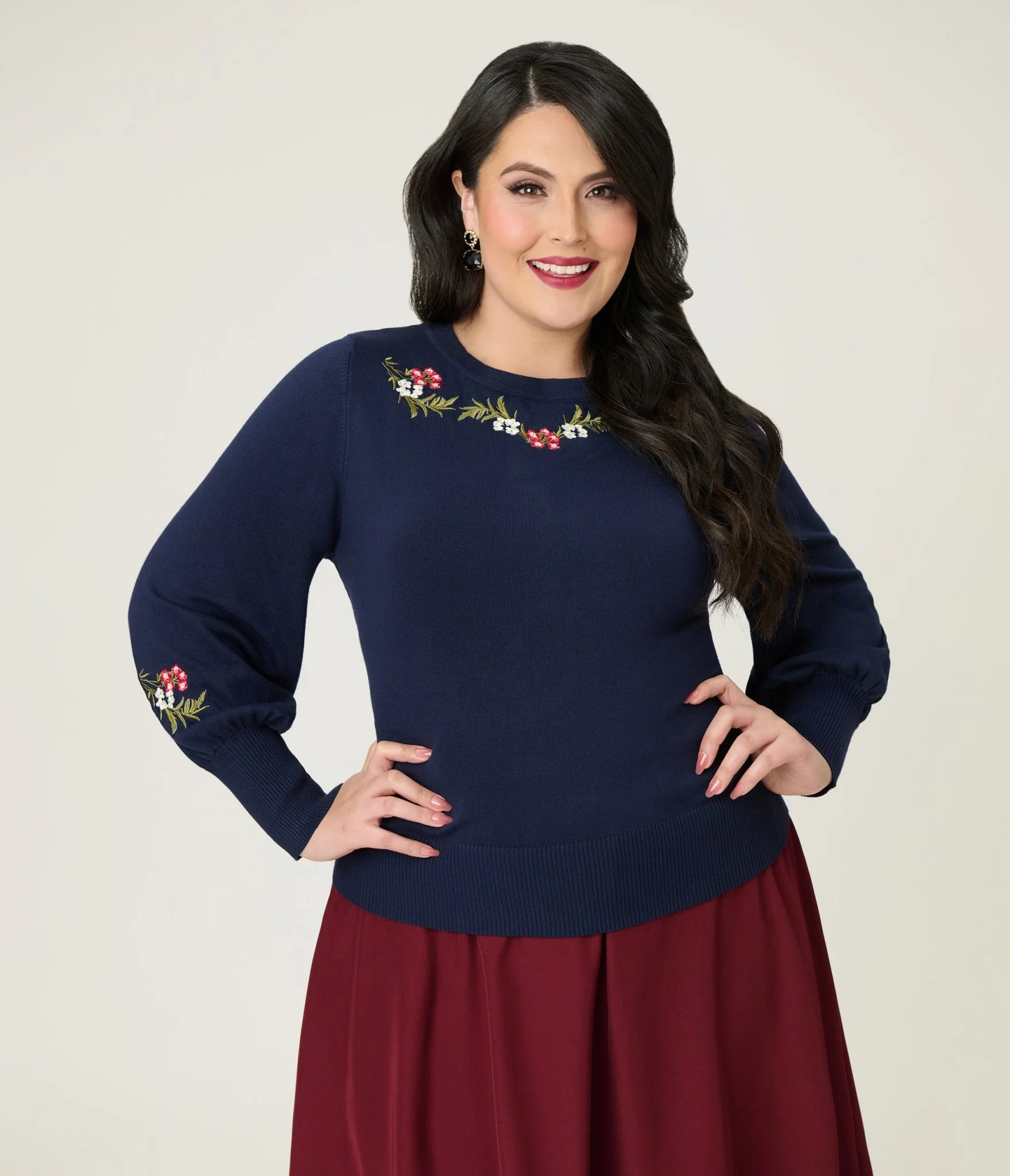 Banned Plus Size Navy Romantic Floral Carla Sweater - Image 3