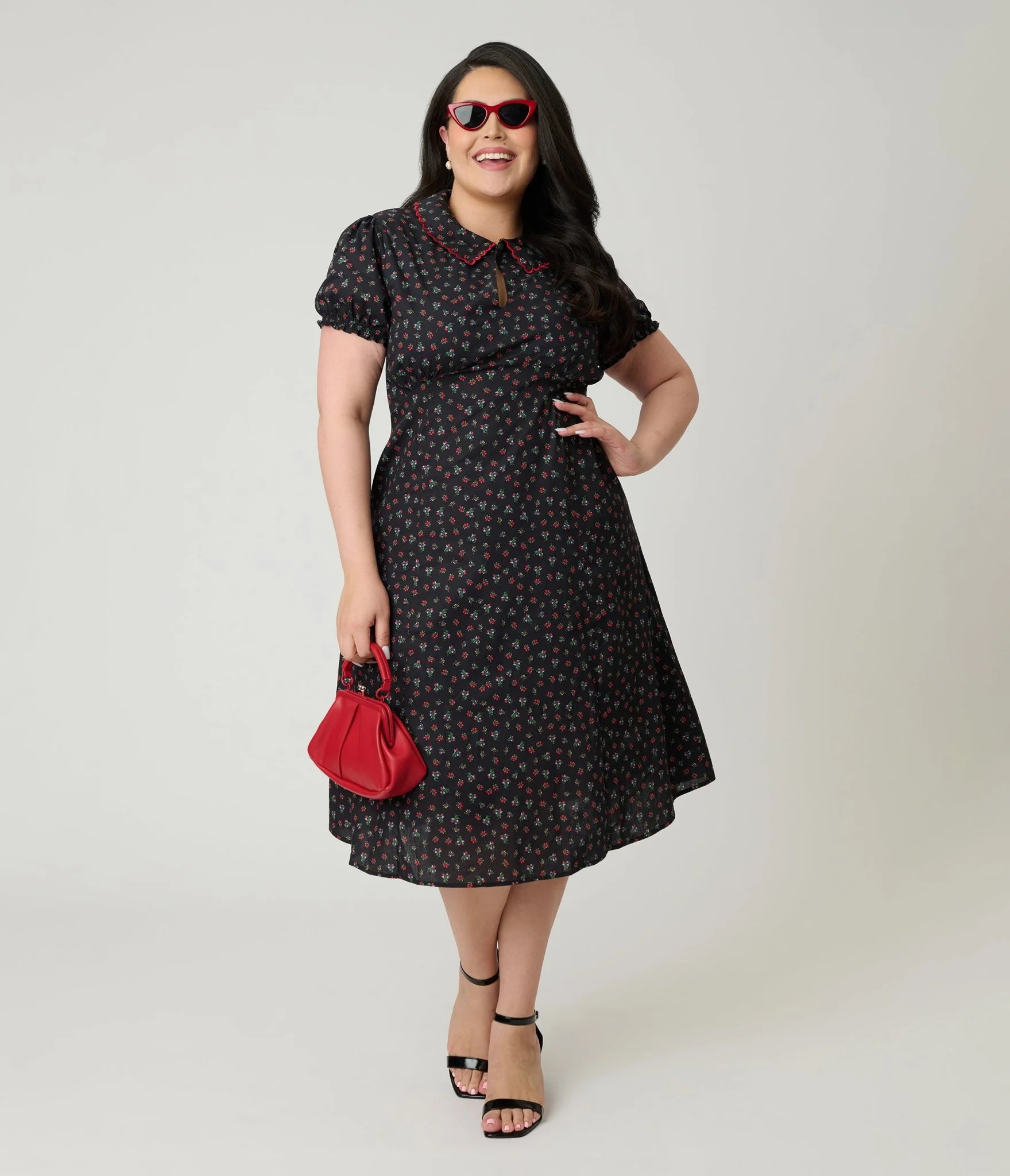 Banned Plus Size Retro Black Floral June Swing Dress