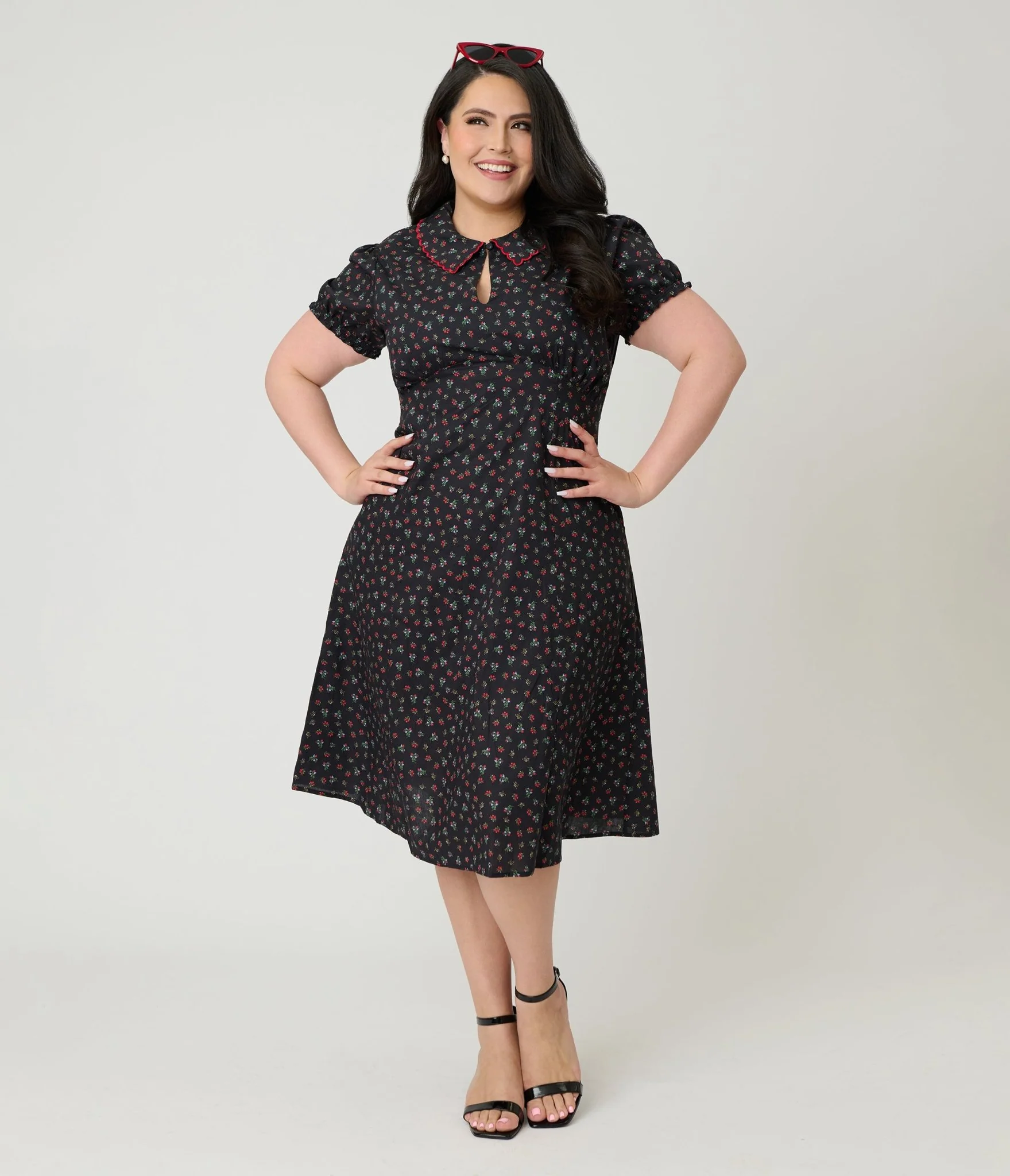 Banned Plus Size Retro Black Floral June Swing Dress - Image 3
