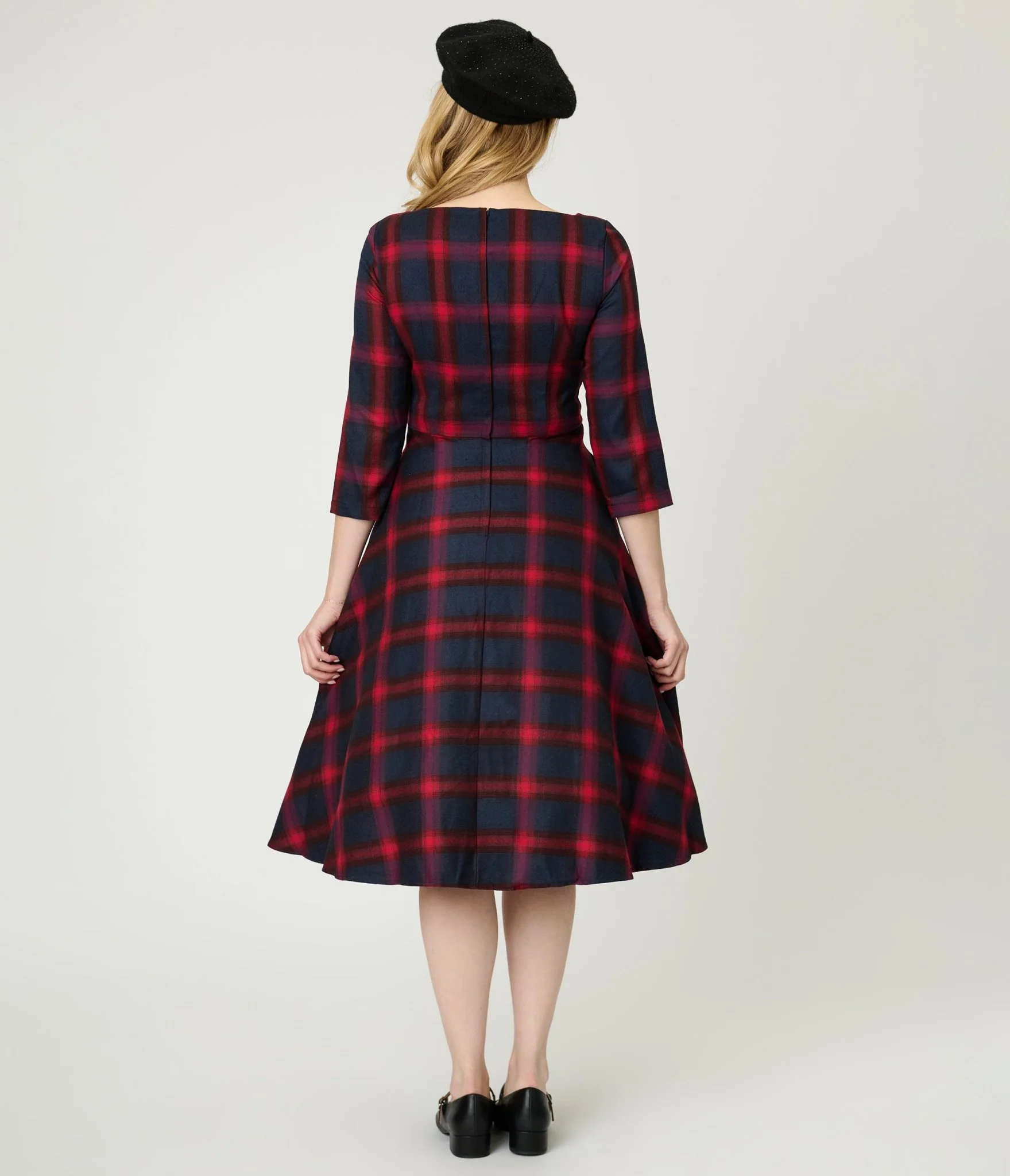 Banned Red & Navy Windowpane Plaid Swing Dress - Image 2