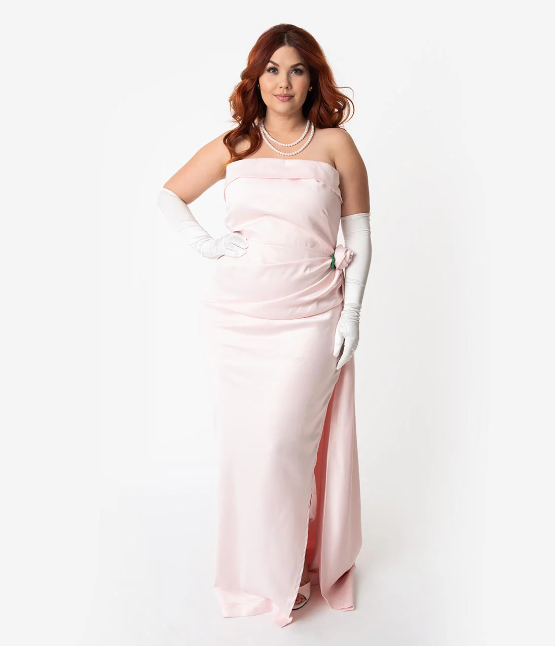 Barbie x Unique Vintage Plus Size Pink Satin Strapless Enchanted Evening Gown