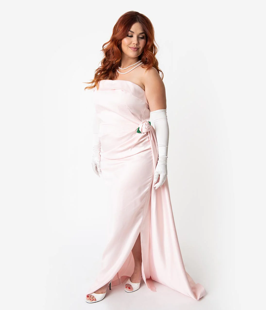 Barbie x Unique Vintage Plus Size Pink Satin Strapless Enchanted Evening Gown - Image 3