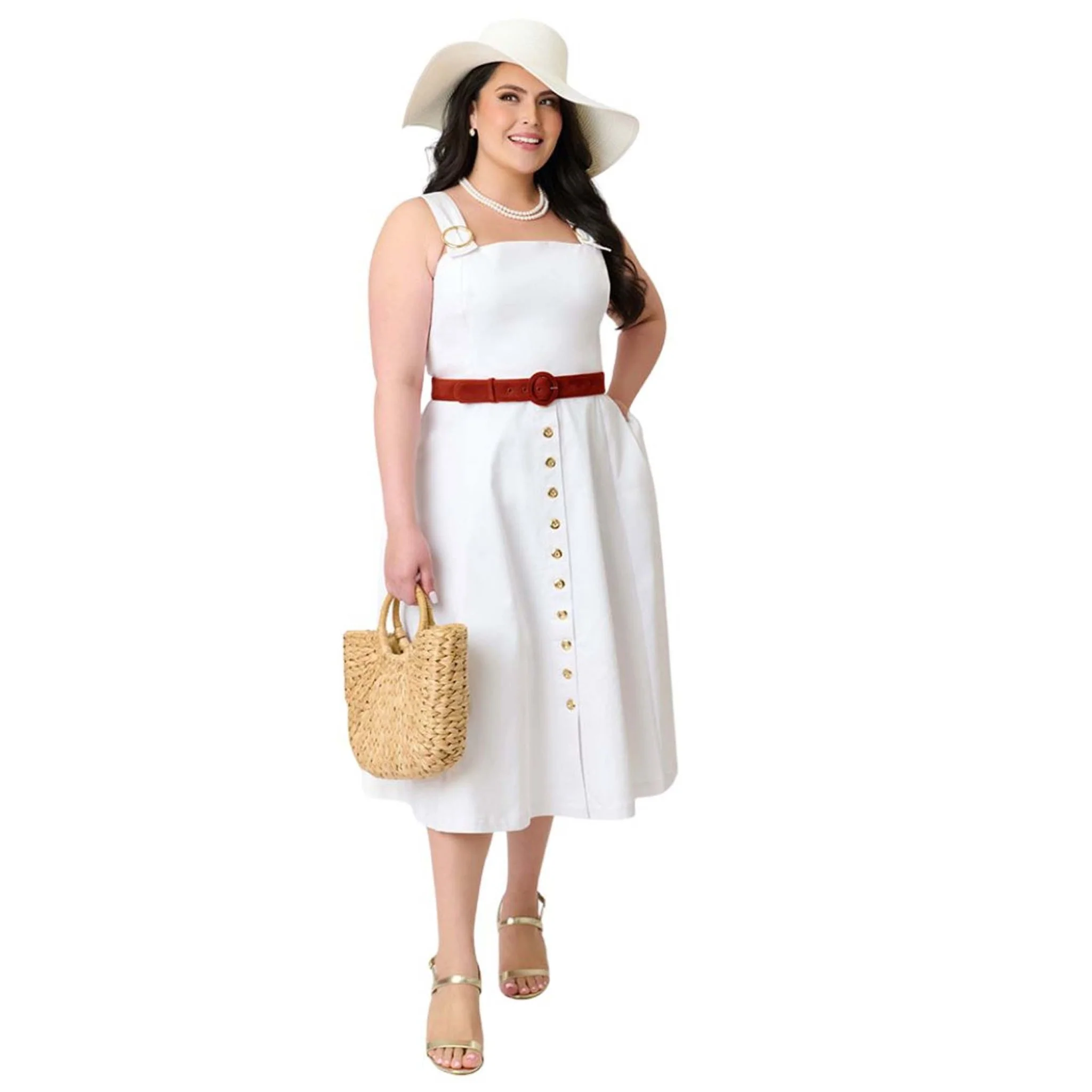 Barbieâ€šÃ‘Â¢ x Unique Vintage Plus Size White Picnic Perfect Midi Dress