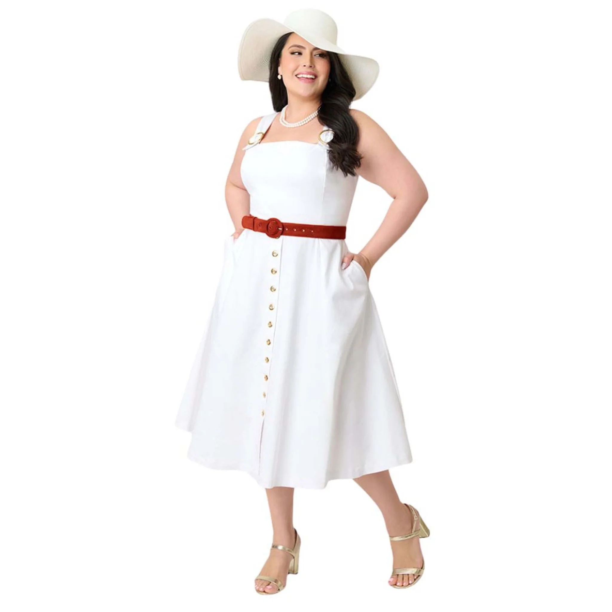 Barbieâ€šÃ‘Â¢ x Unique Vintage Plus Size White Picnic Perfect Midi Dress - Image 4