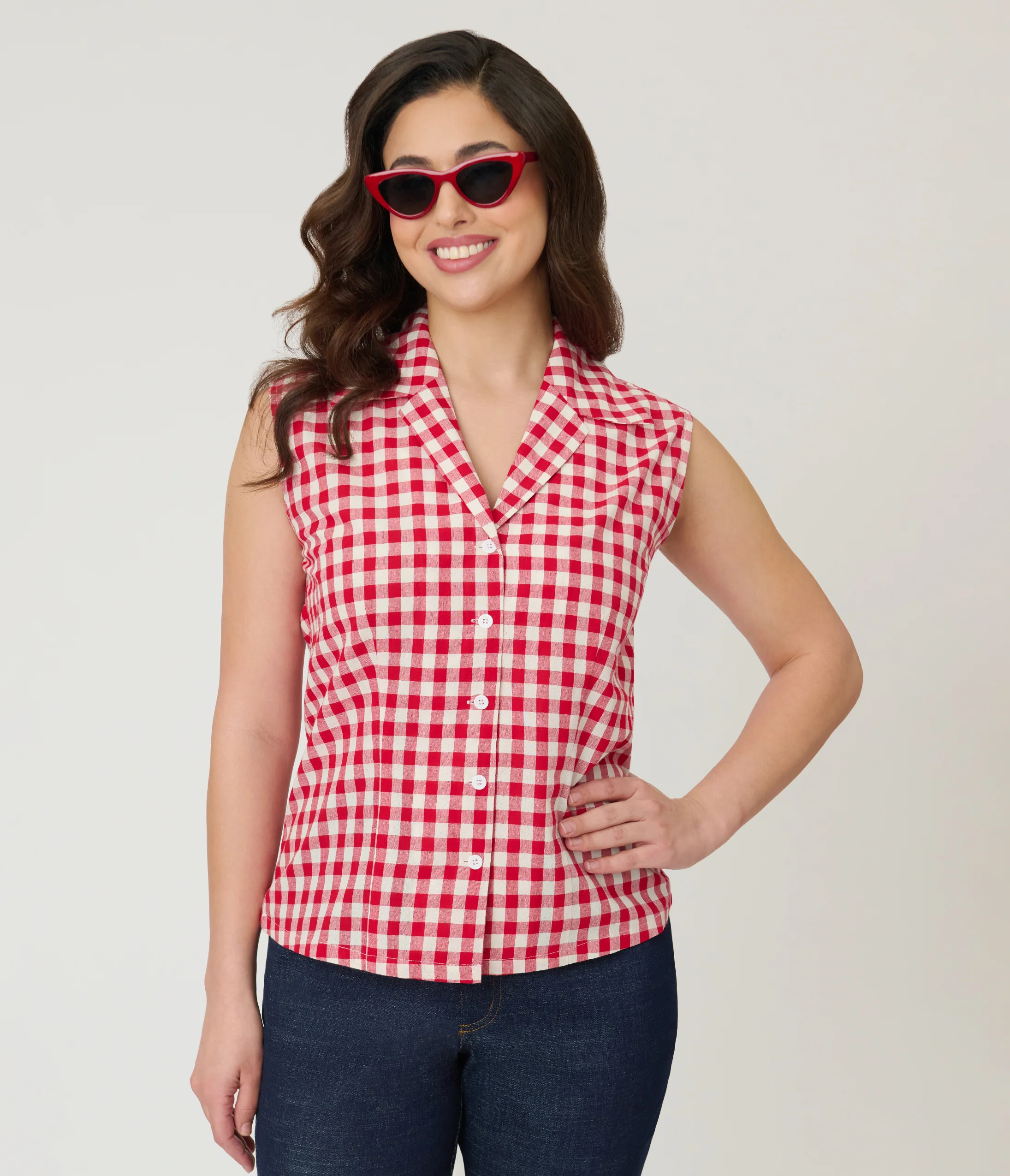 Barbie™ x Unique Vintage Red Gingham Picnic Blouse - Image 3