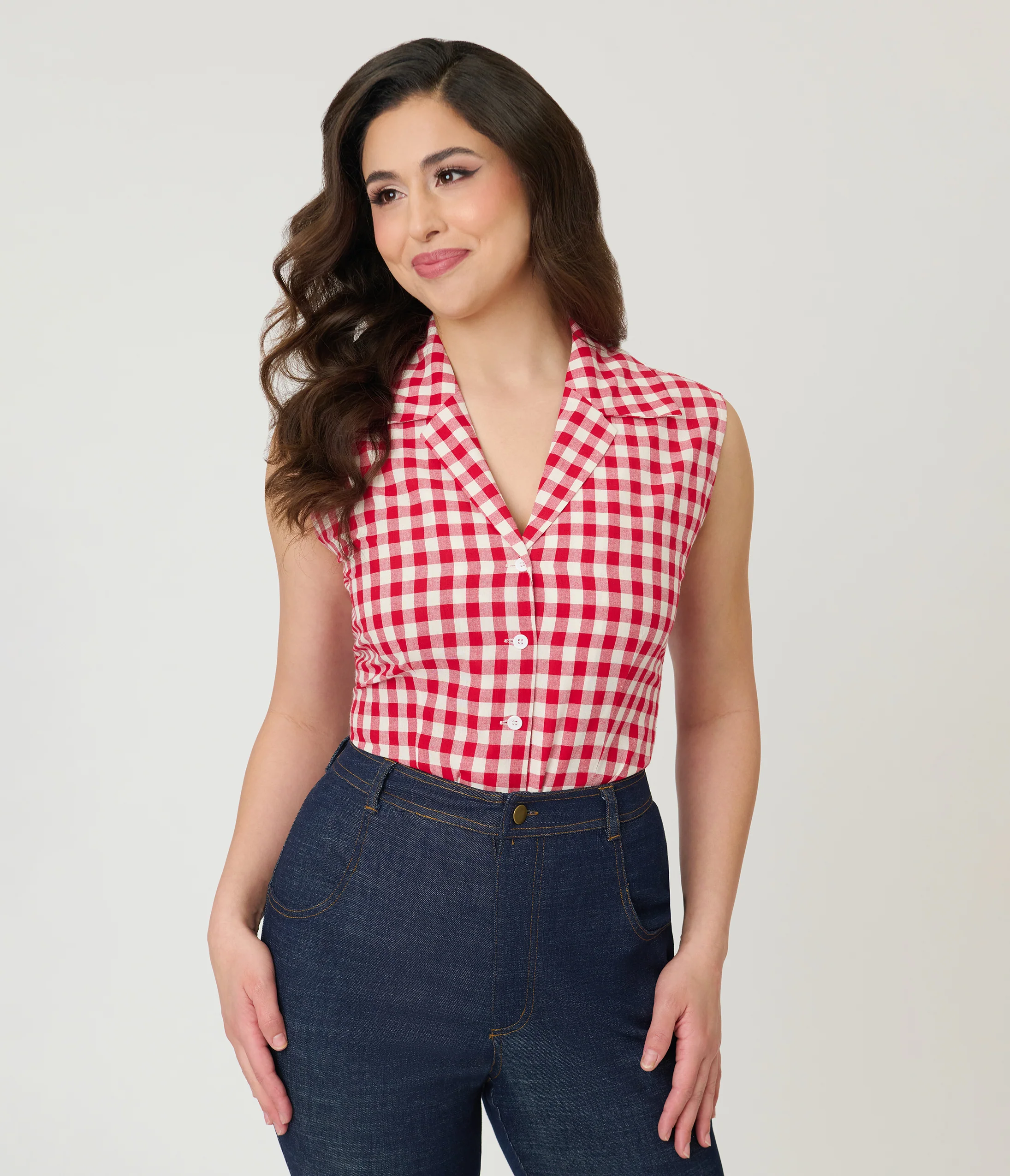 Barbie™ x Unique Vintage Red Gingham Picnic Blouse - Image 4