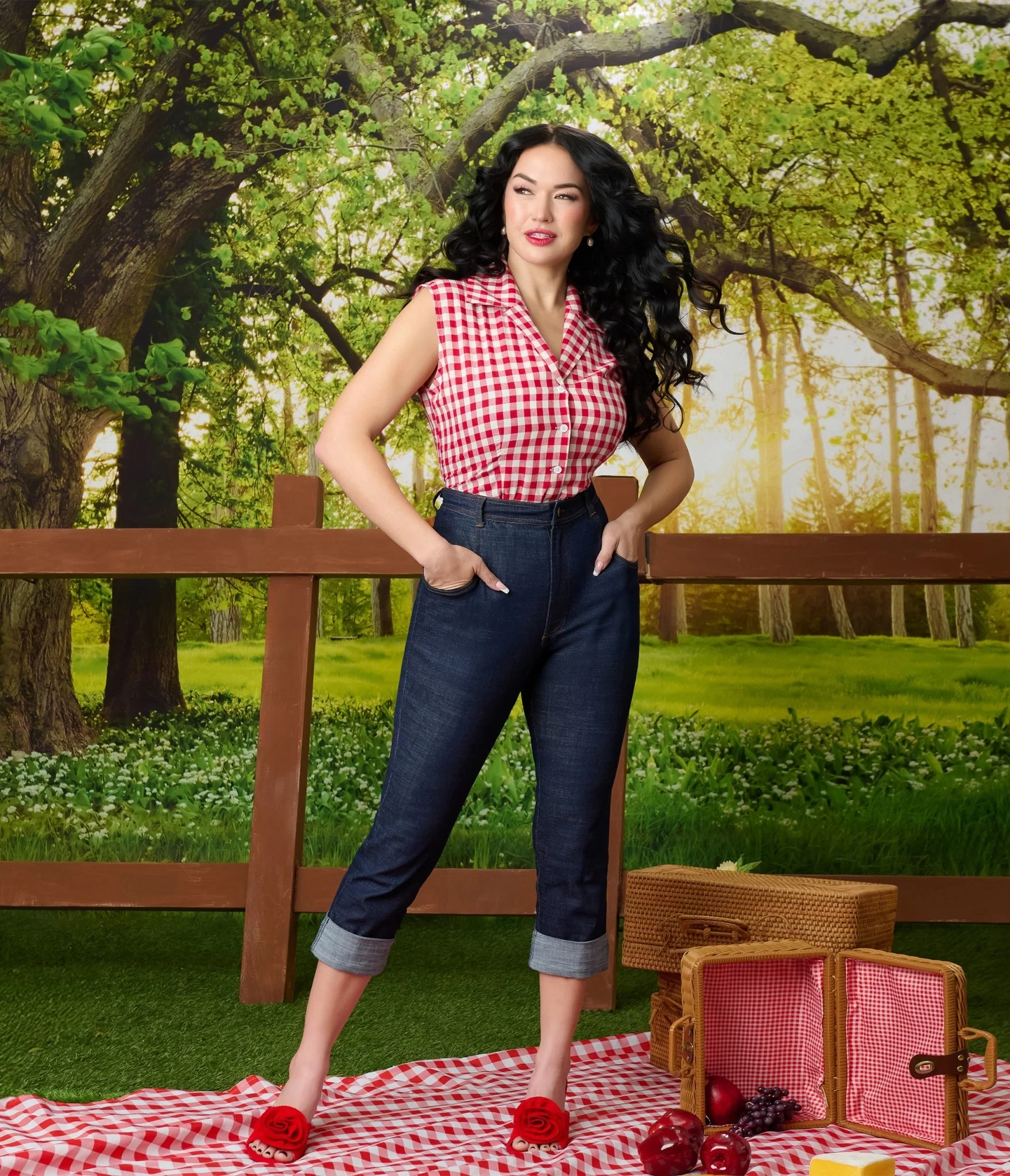 Barbie™ x Unique Vintage Red Gingham Picnic Blouse - Image 5