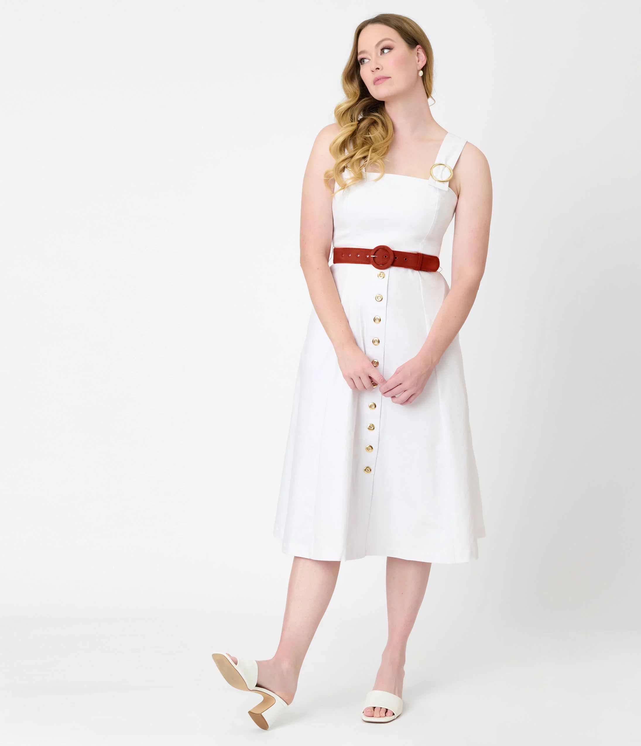 Barbieâ€šÃ‘Â¢ x Unique Vintage White Picnic Perfect Midi Dress