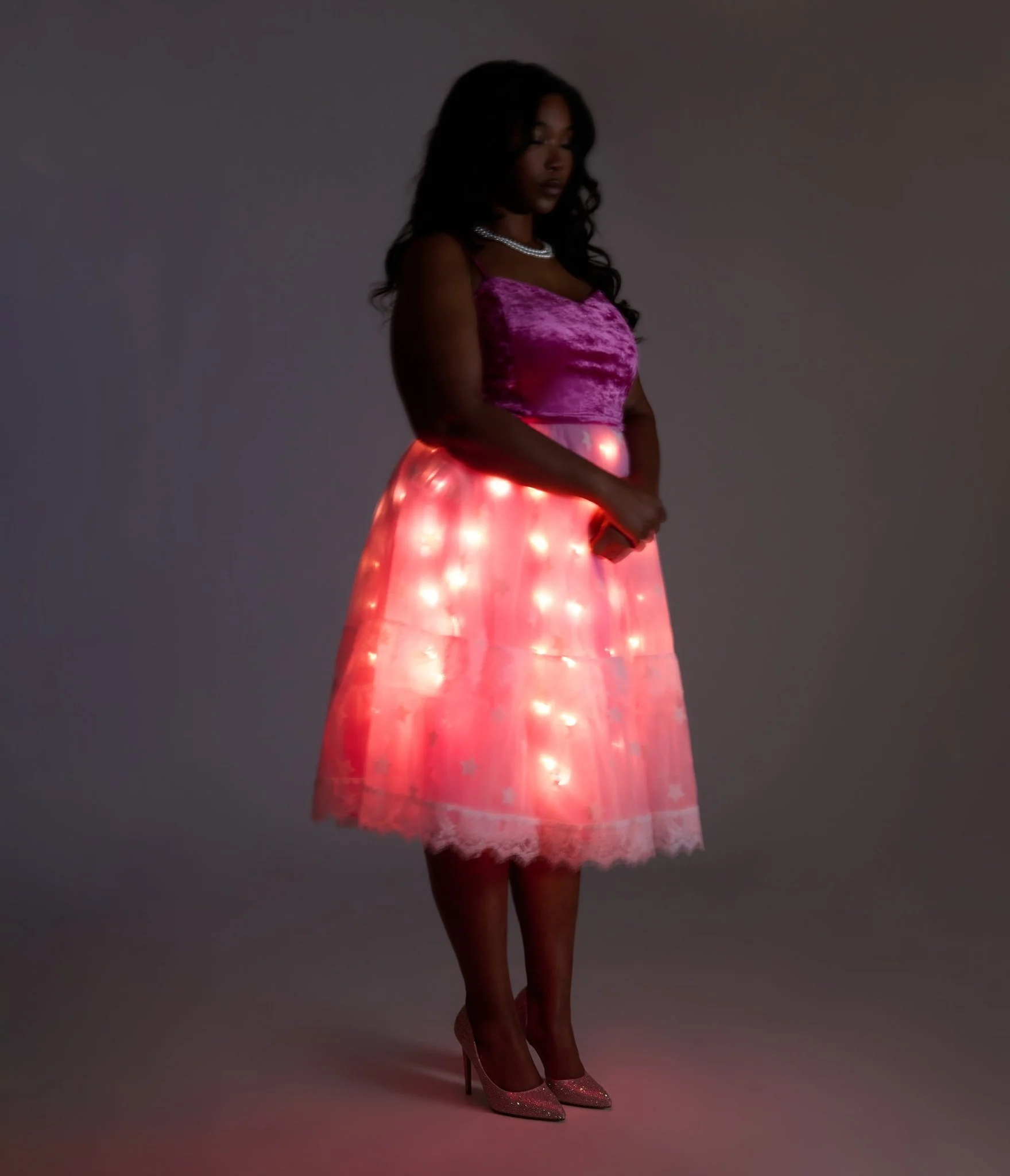 Barbie x Unique Vintage 1980s Pink Light Up Dream Glow Swing Dress - Image 4