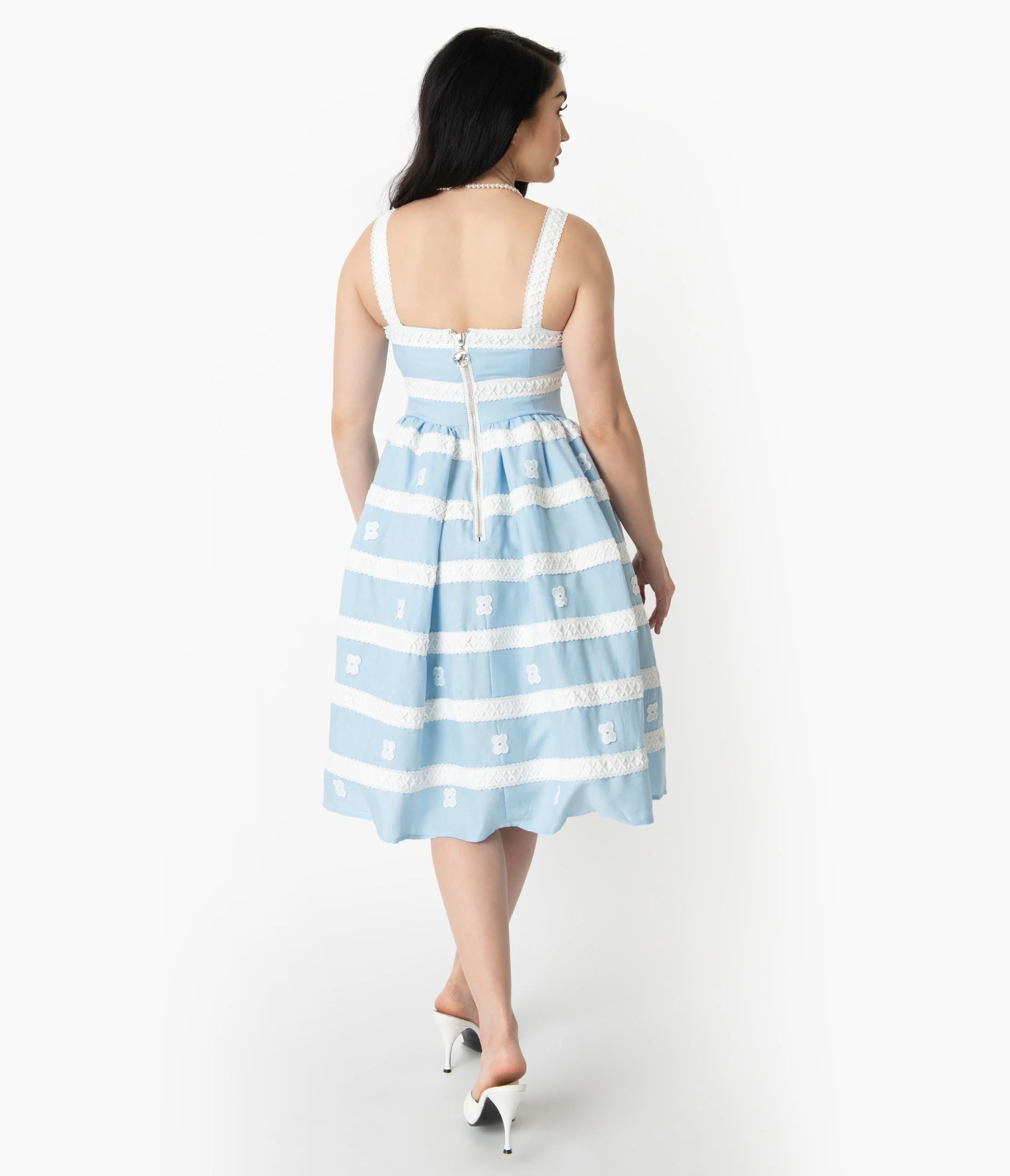 Barbieâ€šÃ‘Â¢ x Unique Vintage Blue & White Suburban Shopper Sundress - Image 3