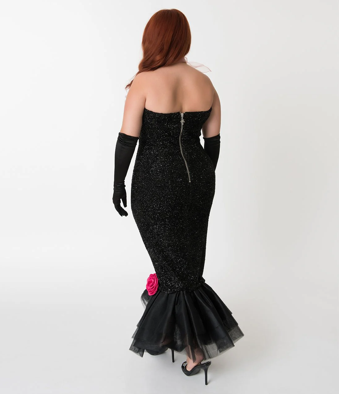 Barbie x Unique Vintage Plus Size Black Solo In The Spotlight Strapless Wiggle Dress - Image 3