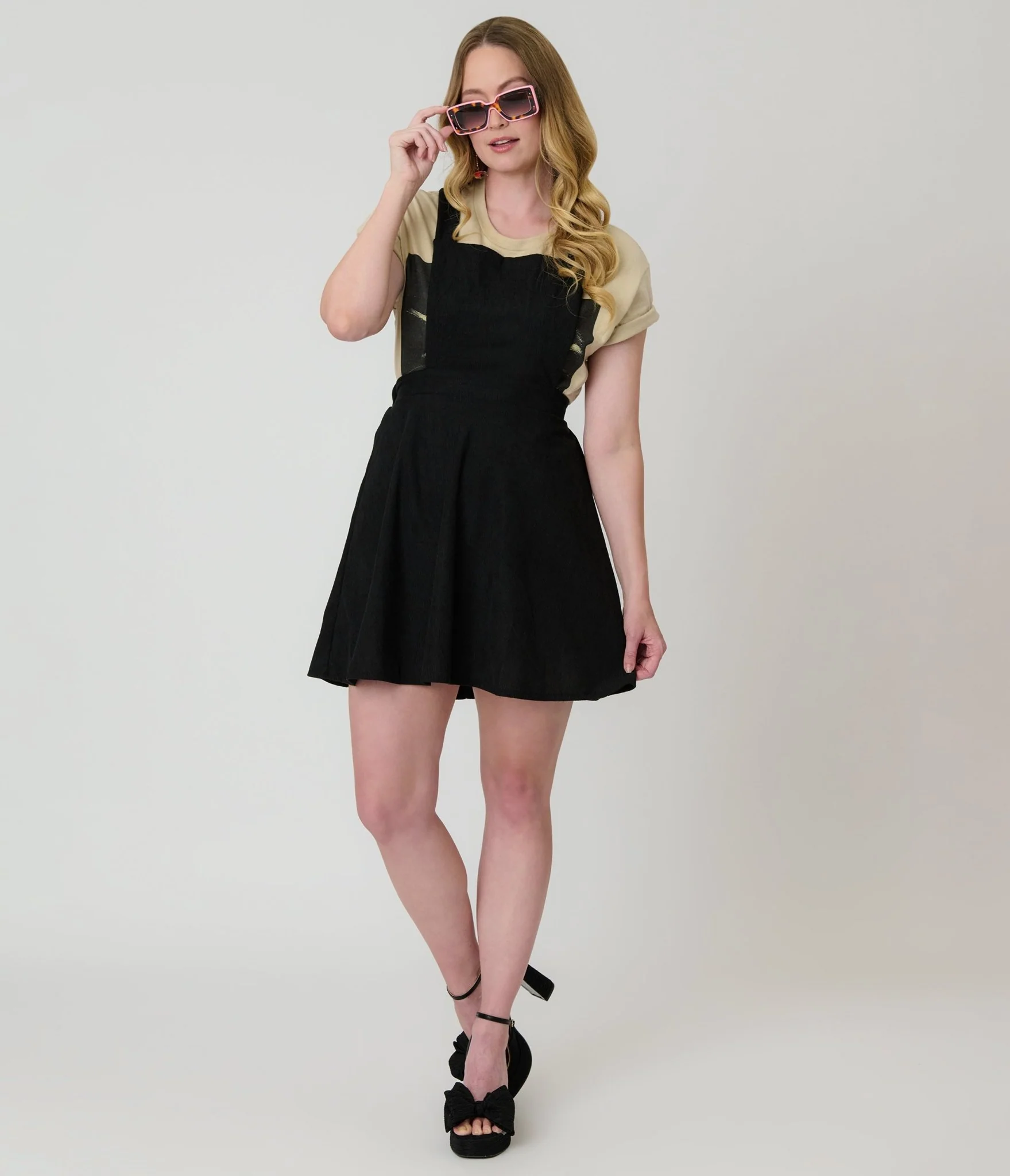 Black Corduroy Pinafore Flare Skirt