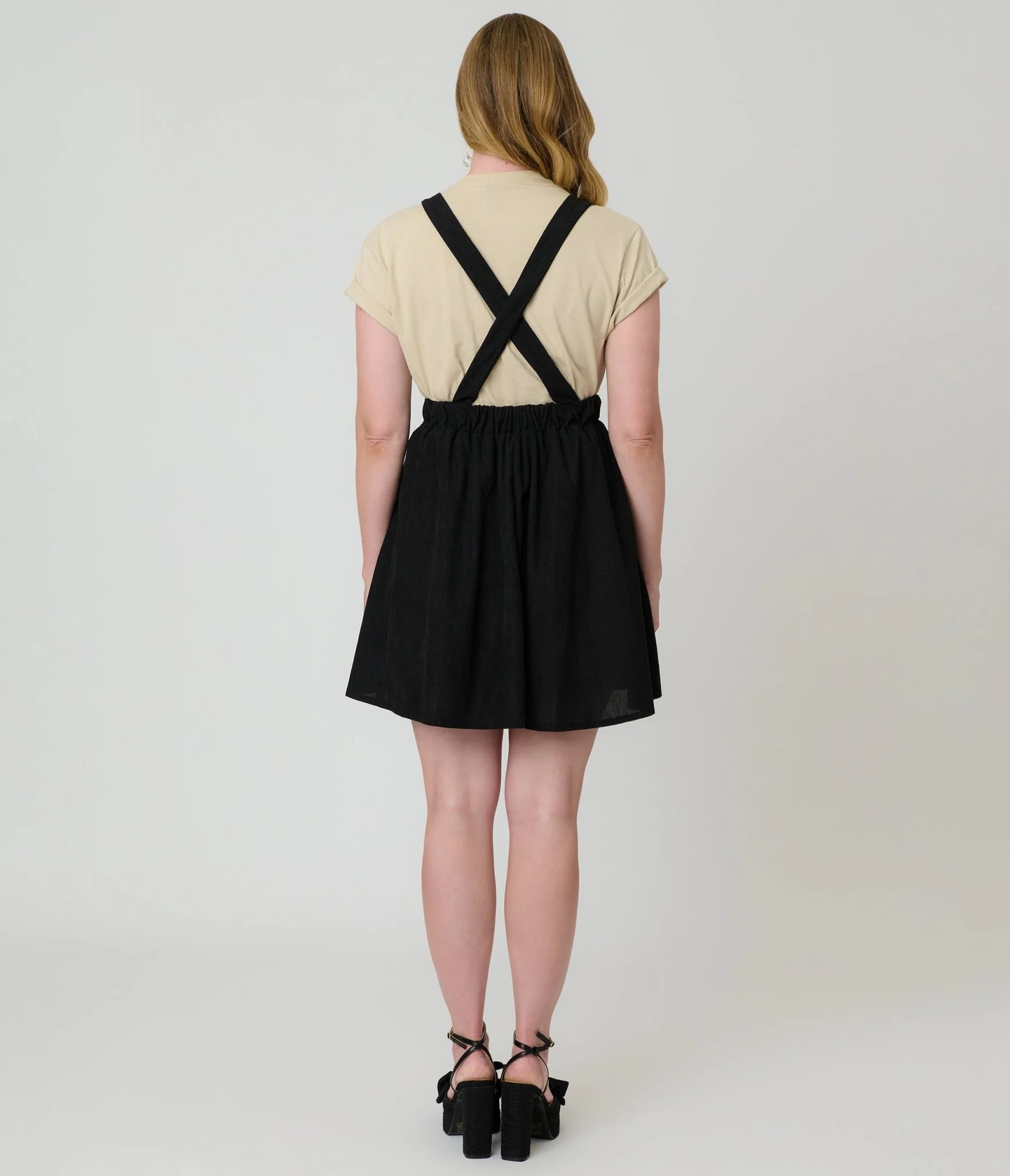 Black Corduroy Pinafore Flare Skirt - Image 2