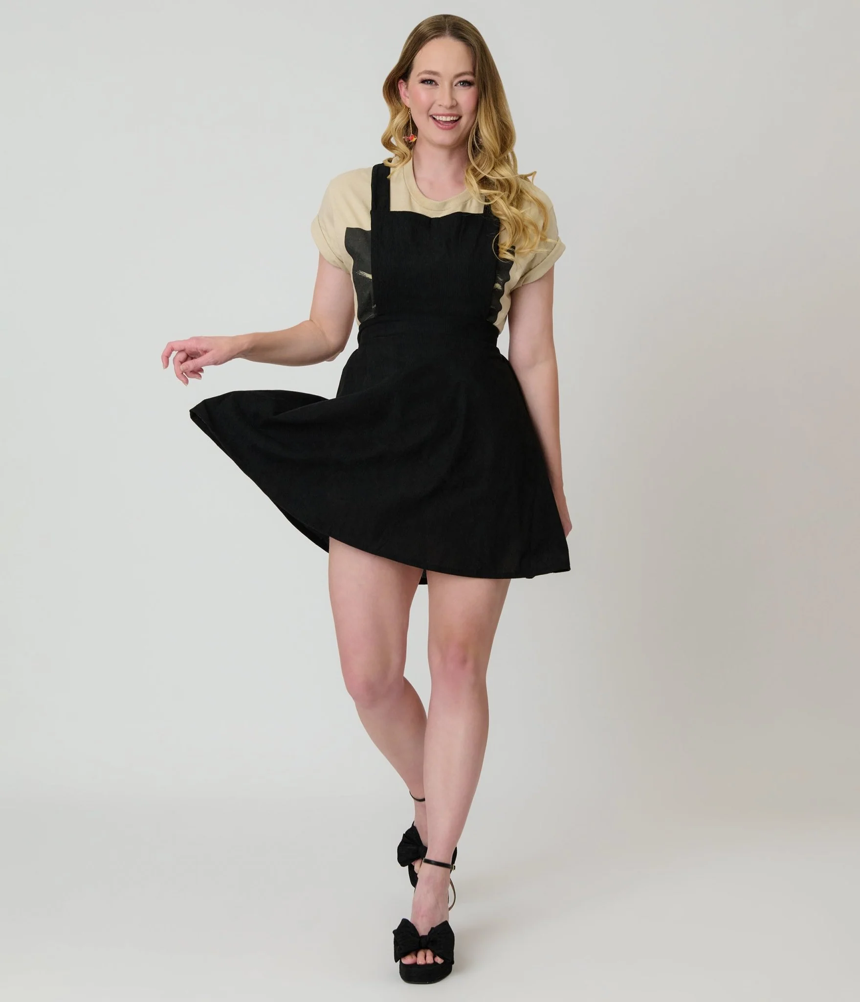 Black Corduroy Pinafore Flare Skirt - Image 3