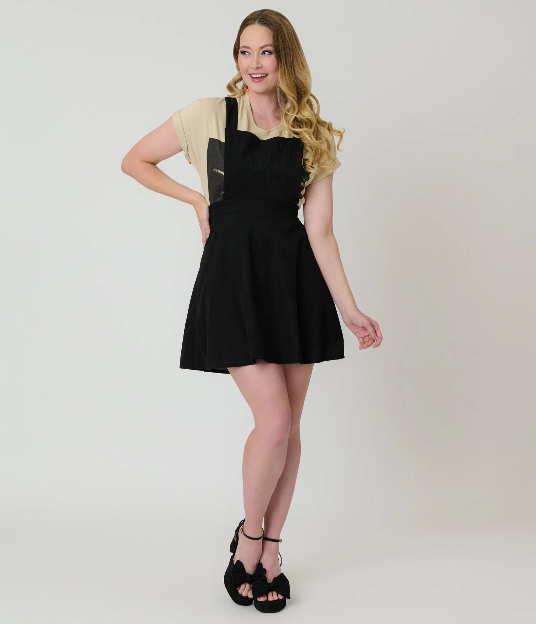 Black Corduroy Pinafore Flare Skirt - Image 4