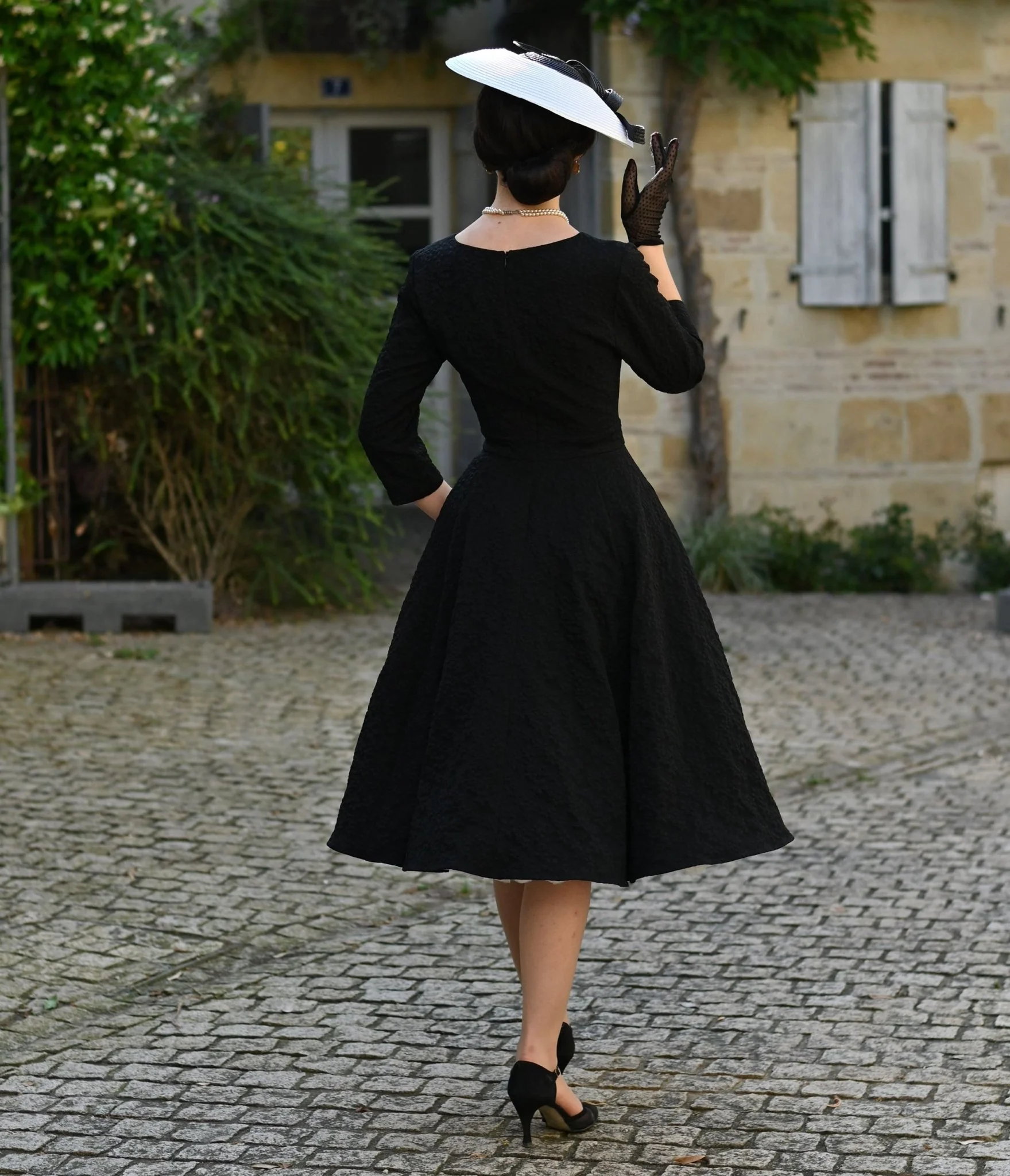 Black Floral Jacquard Piper Swing Dress - Image 2