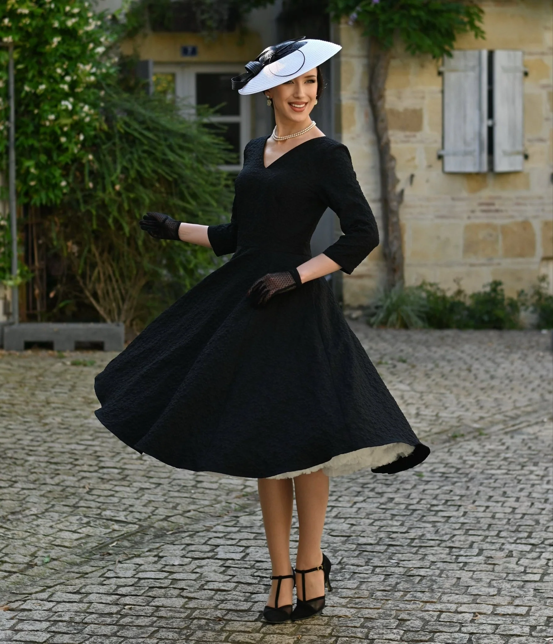 Black Floral Jacquard Piper Swing Dress - Image 3