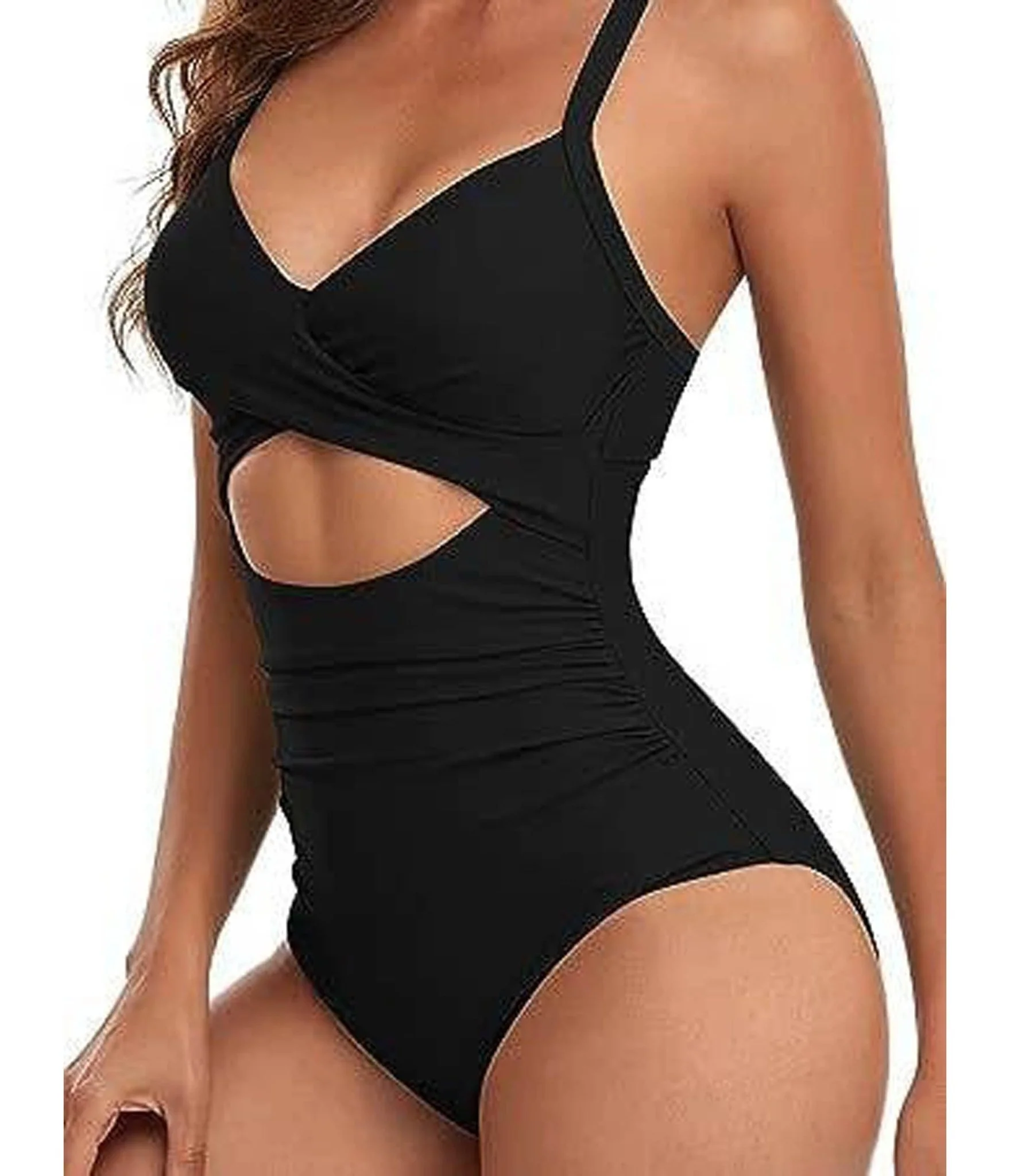 Black Halter Cutout One Piece Swimsuit - Image 3