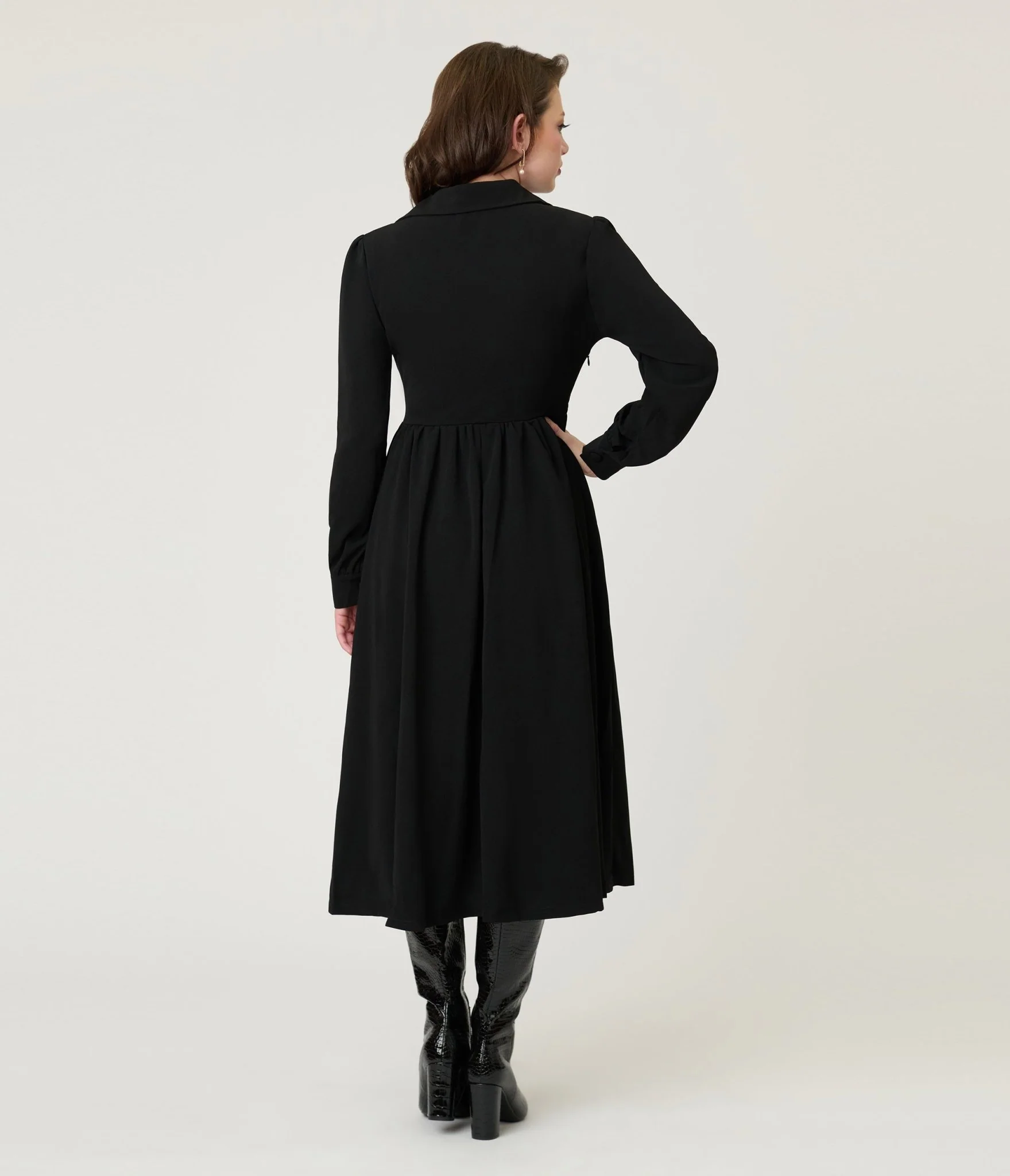 Black Long Sleeve Midi Dress - Image 2