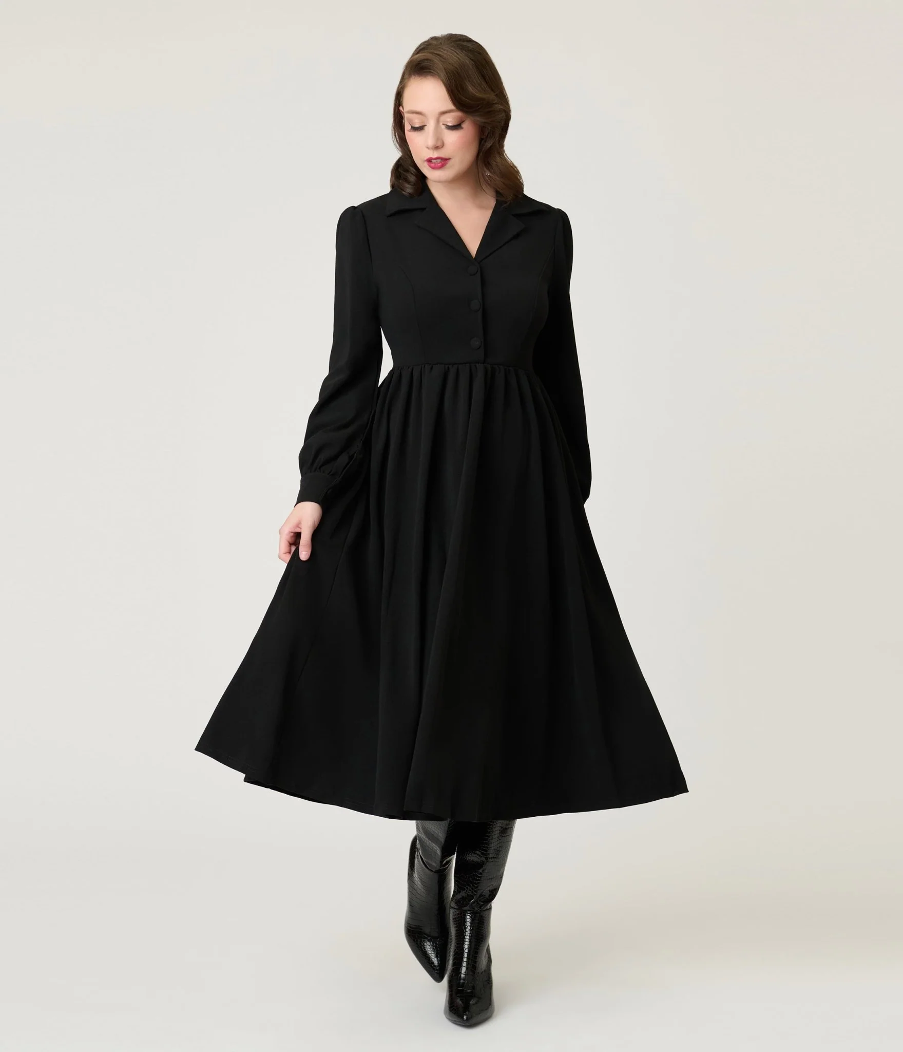 Black Long Sleeve Midi Dress - Image 3