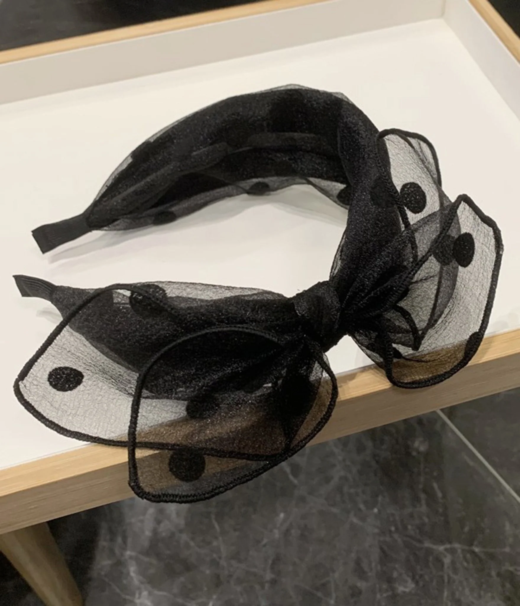 Black Polka Dot Bow Headband - Image 2