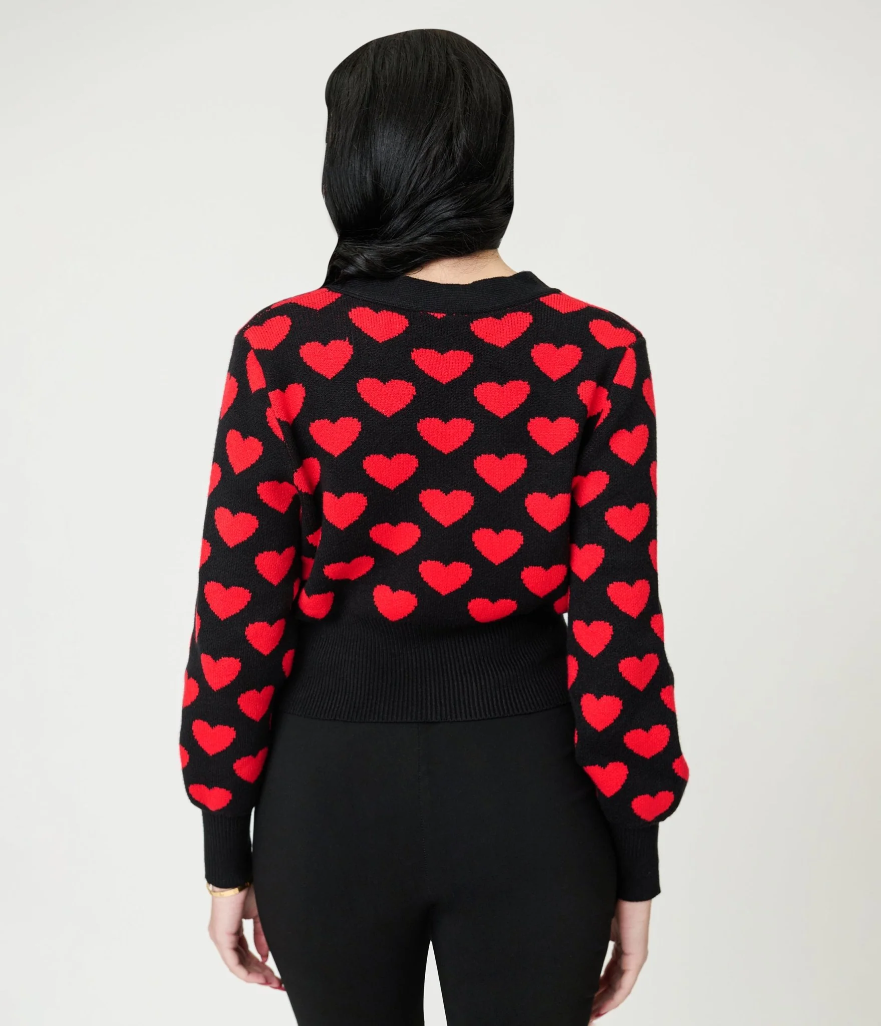 Black & Red Heart Cropped Cardigan - Image 2
