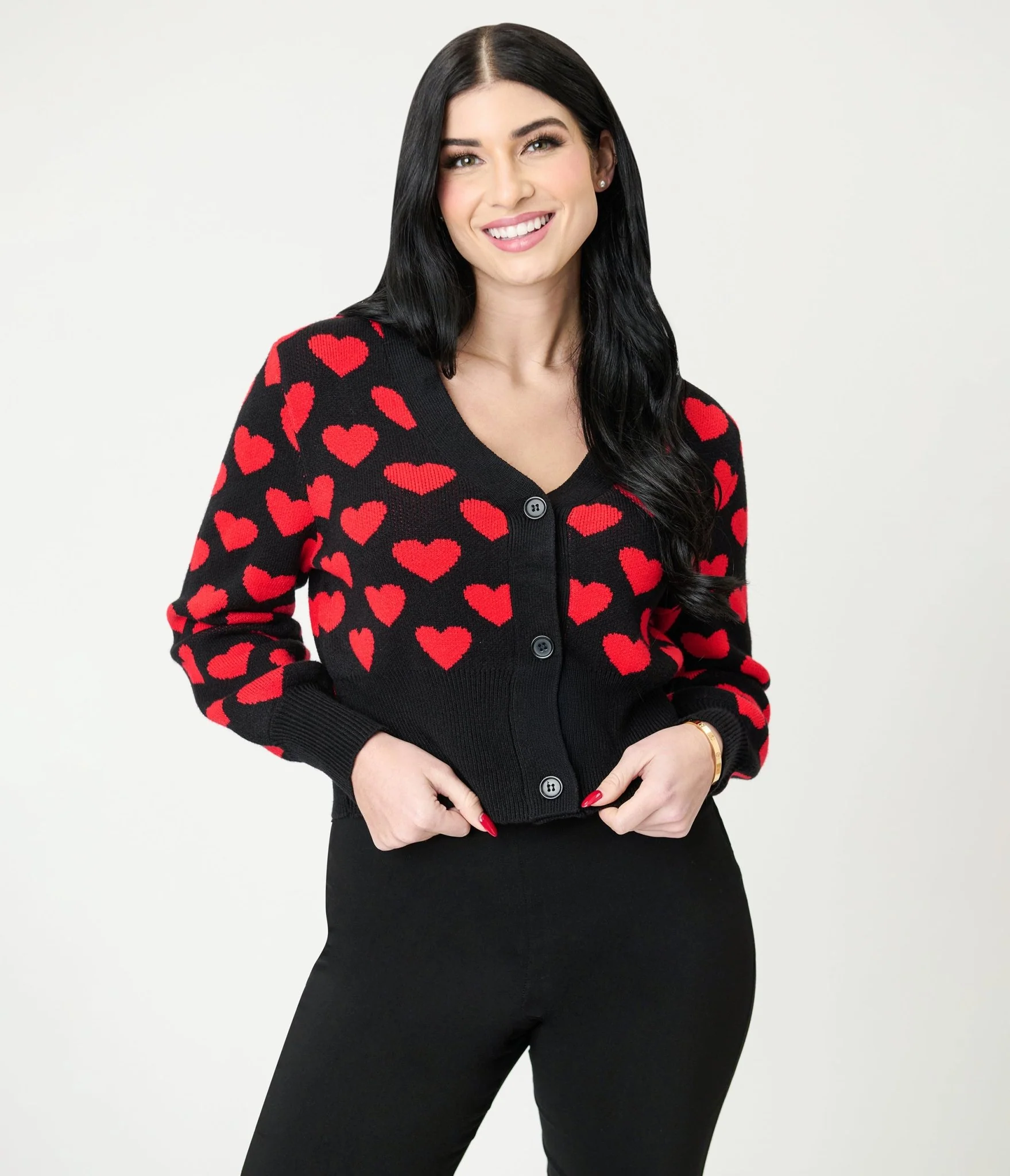 Black & Red Heart Cropped Cardigan - Image 3