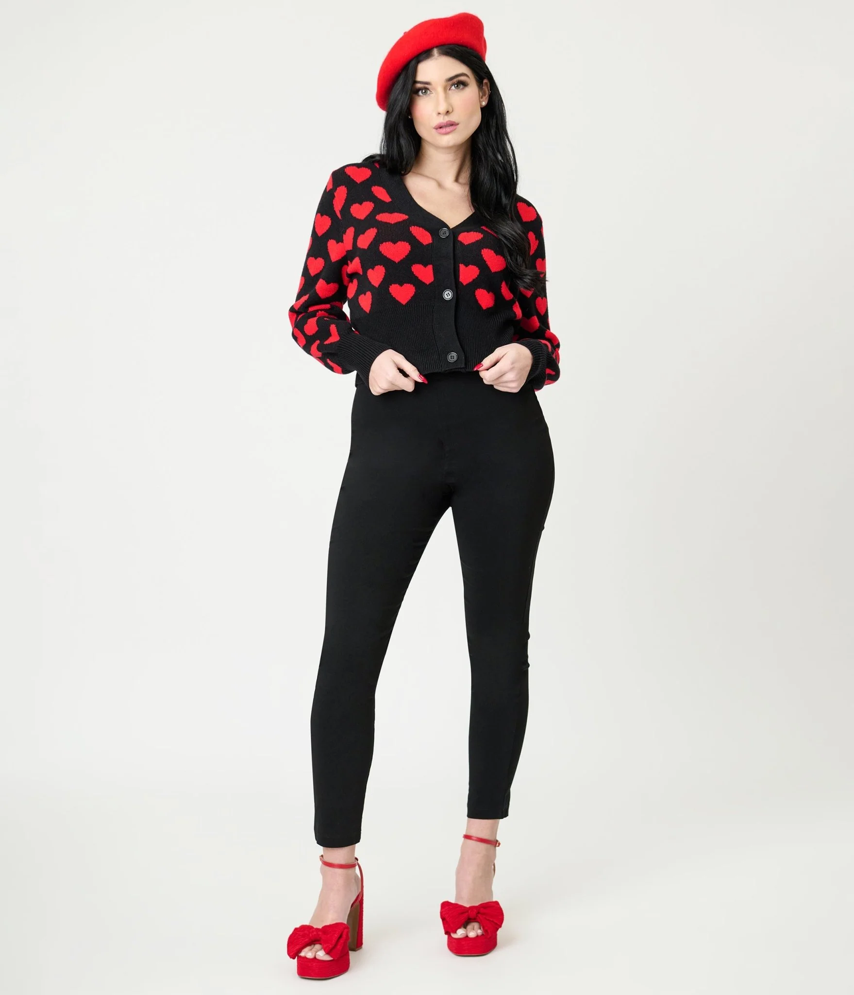 Black & Red Heart Cropped Cardigan - Image 4