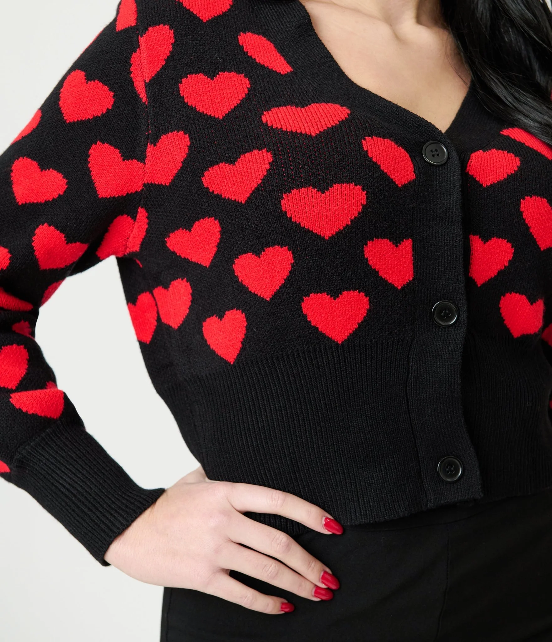 Black & Red Heart Cropped Cardigan - Image 5