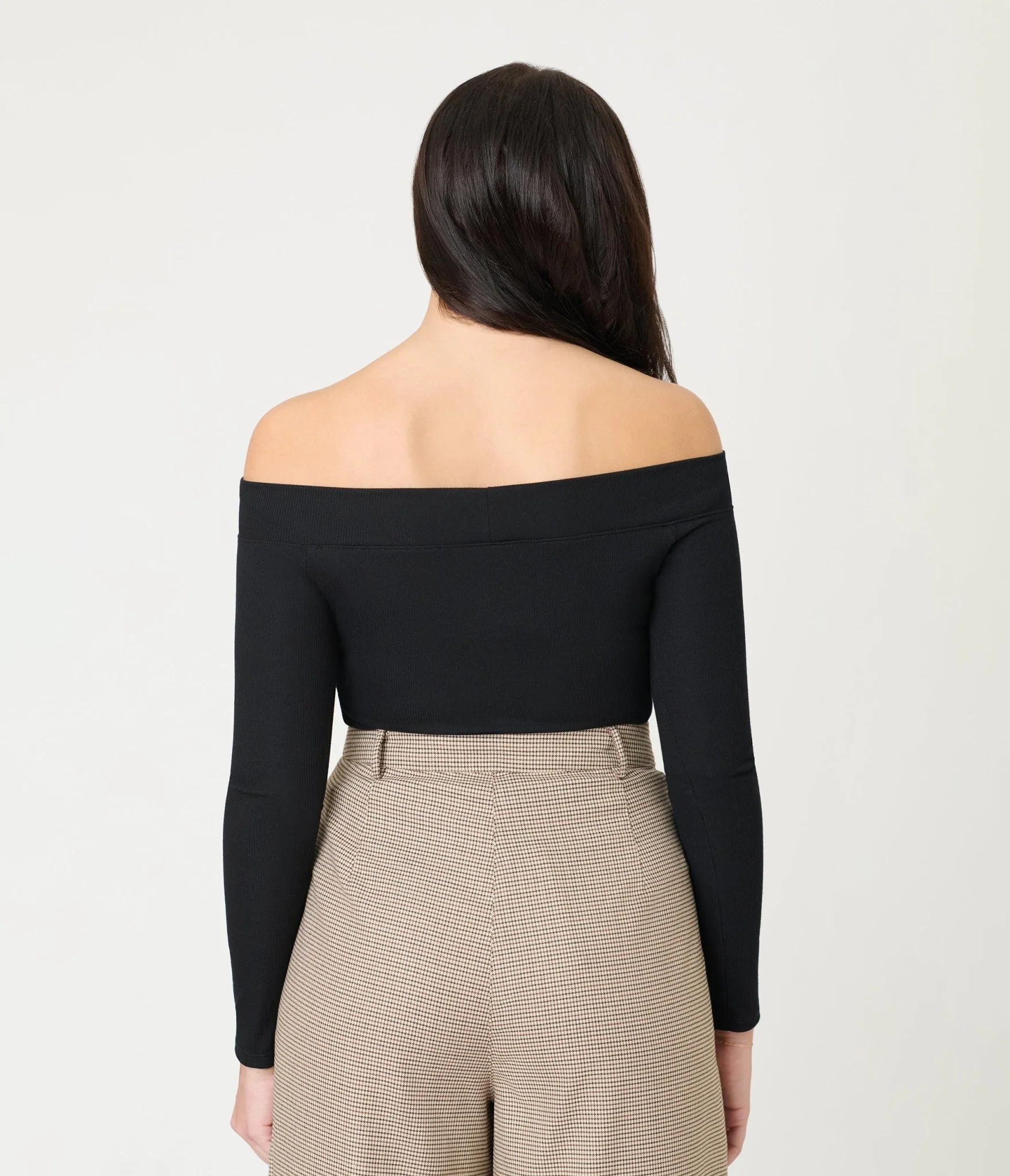 Black Ribbed Off Shoulder Top - Image 2