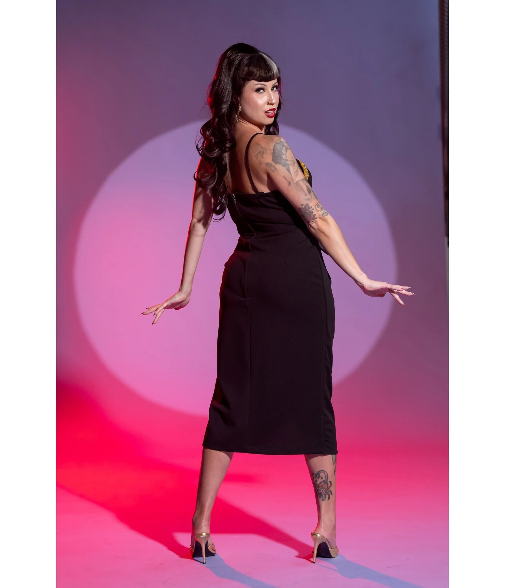Black Shimmering Sarong Pencil Dress - Image 2
