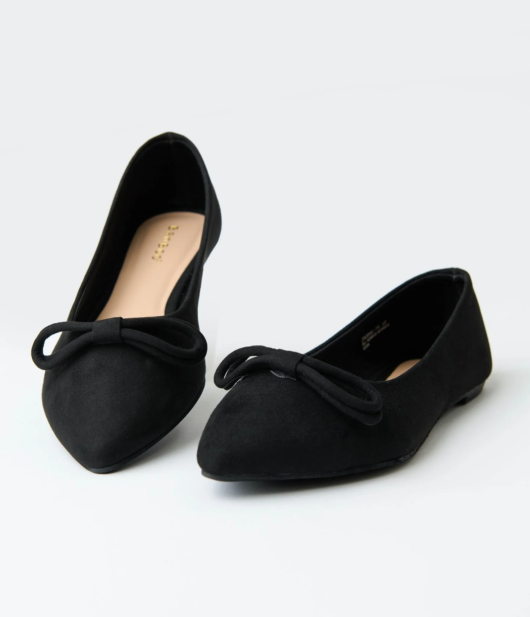 Black Suede Pointed Toe Bow Flats