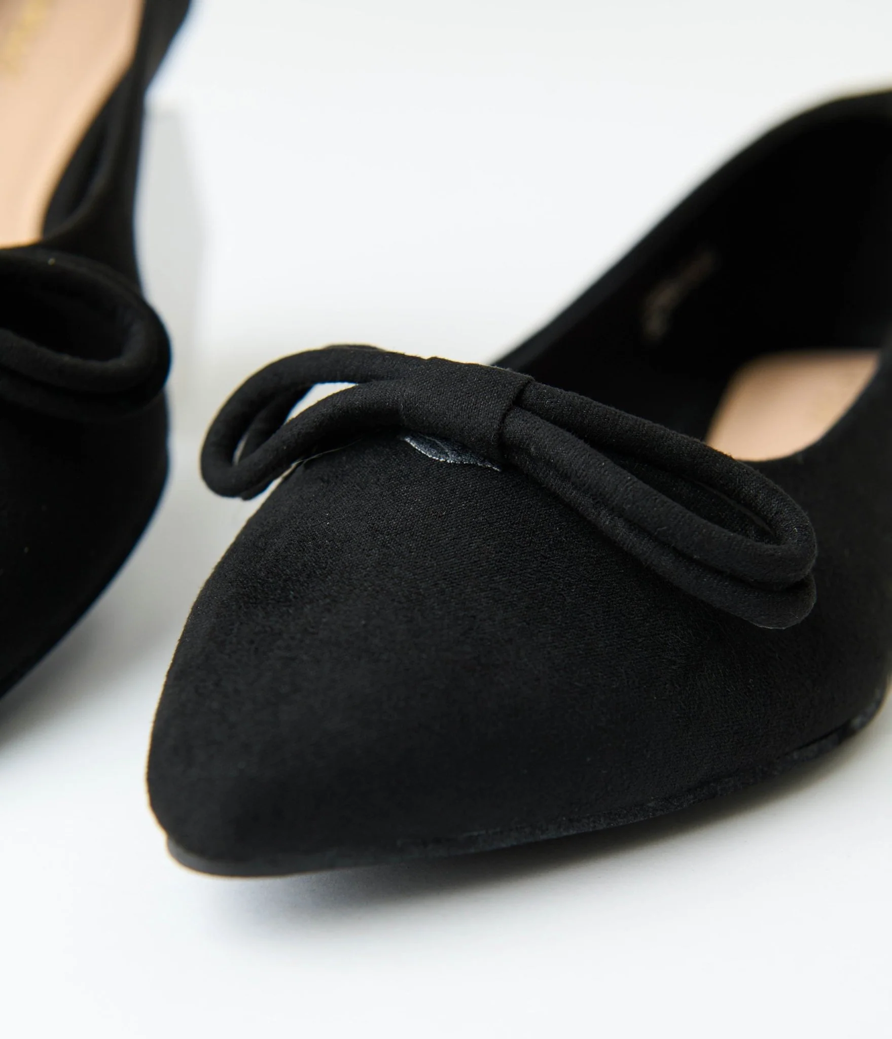 Black Suede Pointed Toe Bow Flats - Image 3