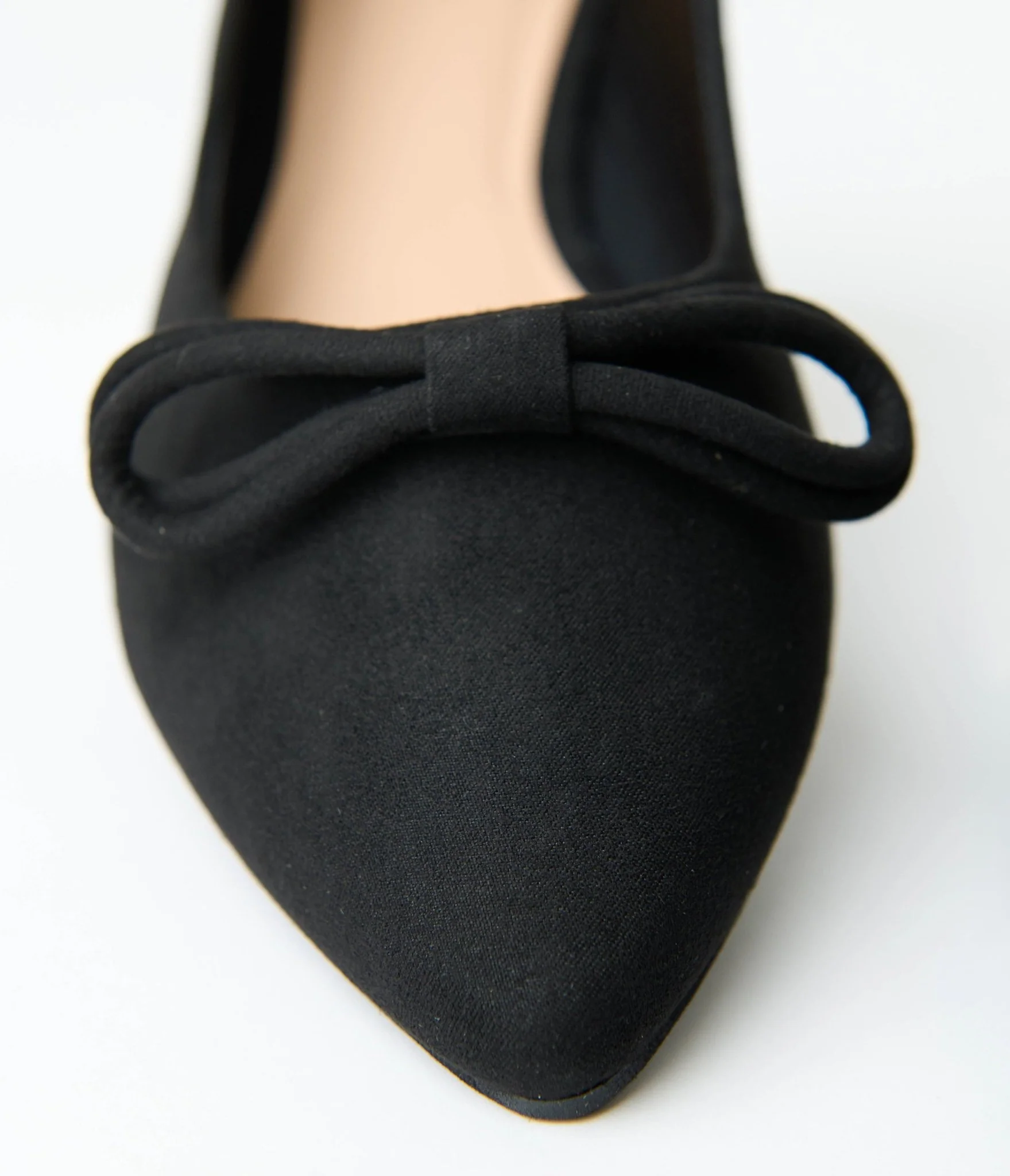 Black Suede Pointed Toe Bow Flats - Image 4