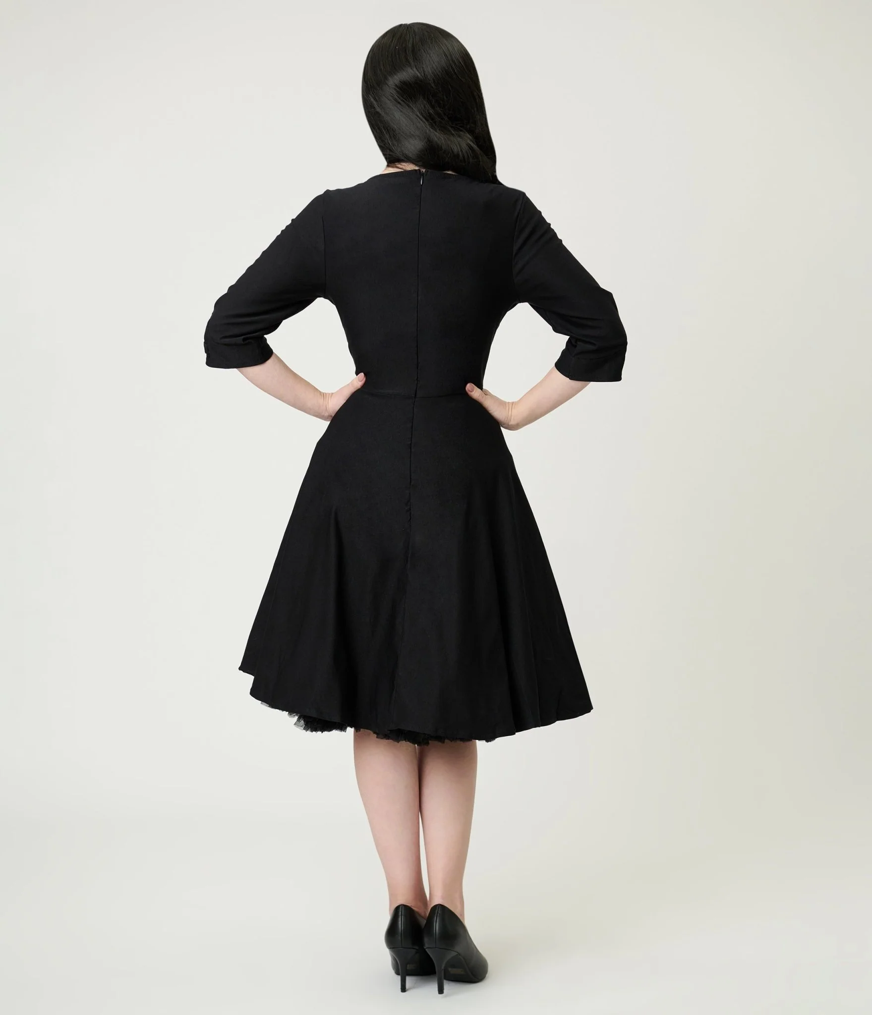 Black Surplice Neck Swing Dress - Image 2