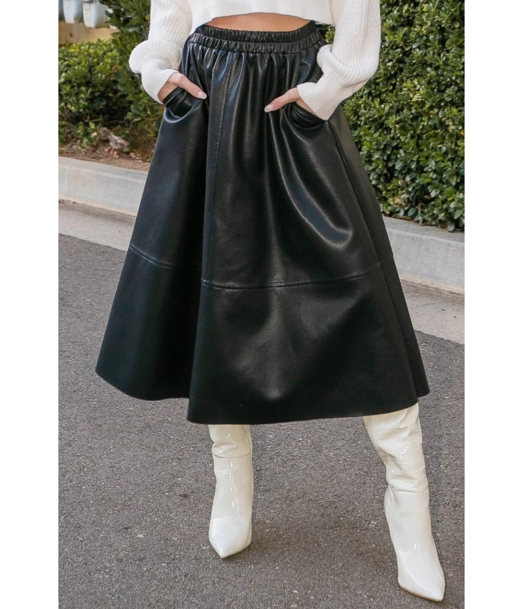 Black Vegan Leather Midi Skirt - Image 2